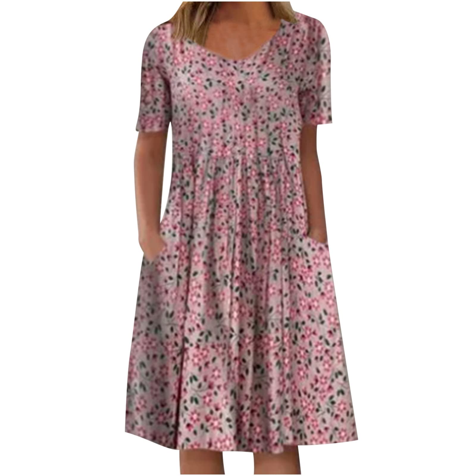 Floral Print Women's Summer & Fall Casual Dress - Short Sleeve Crewneck Midi/Maxi Dress with Graphic Design | Perfect for Beach Vacations, Date Nights & Outdoor Parties