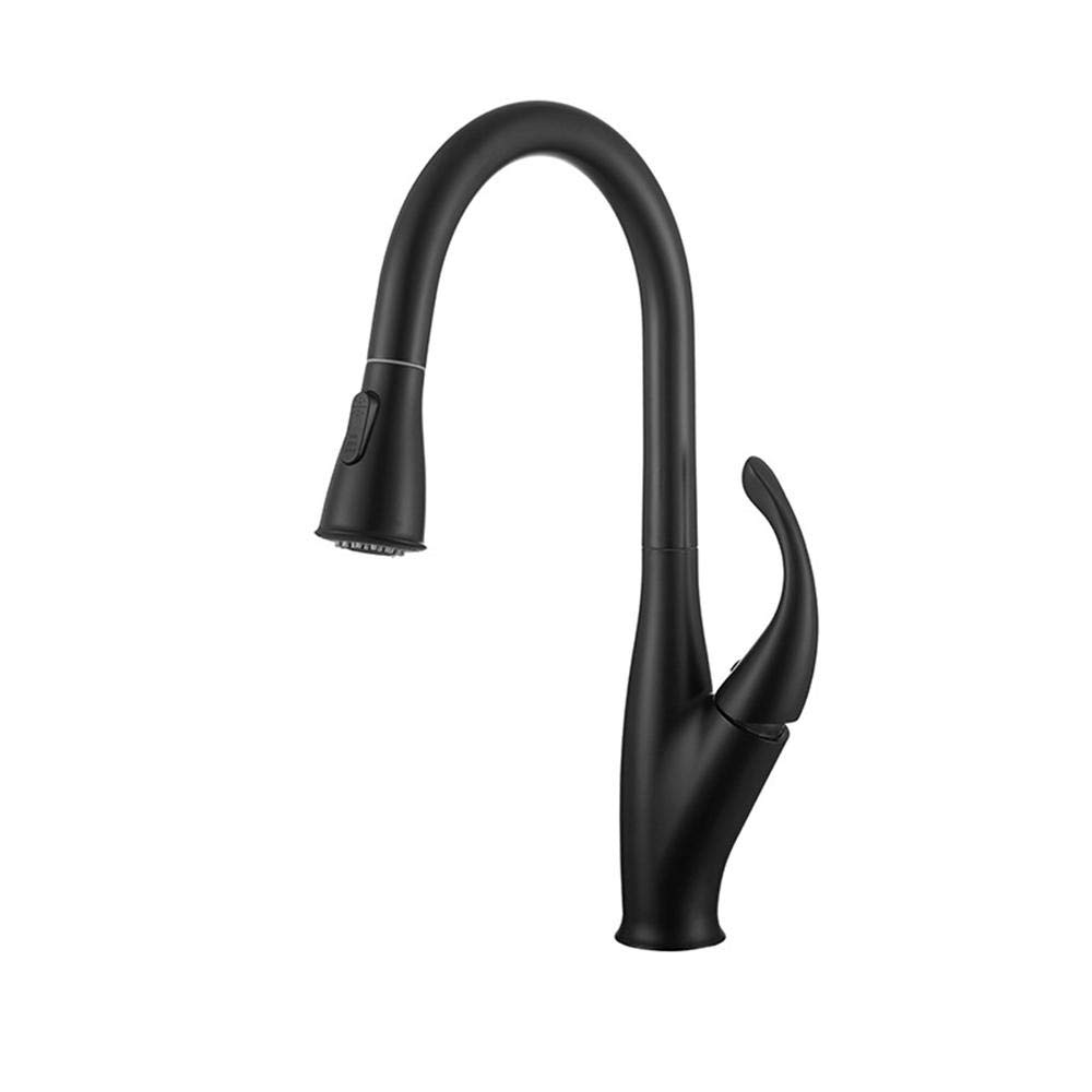 Black Copper Pull Down Sprayer Kitchen Faucet with 2-Mode Outlet, Hot & Cold Water, Telescopic Design for Modern Sink - Perfect for Home Cooking and Dishwashing
