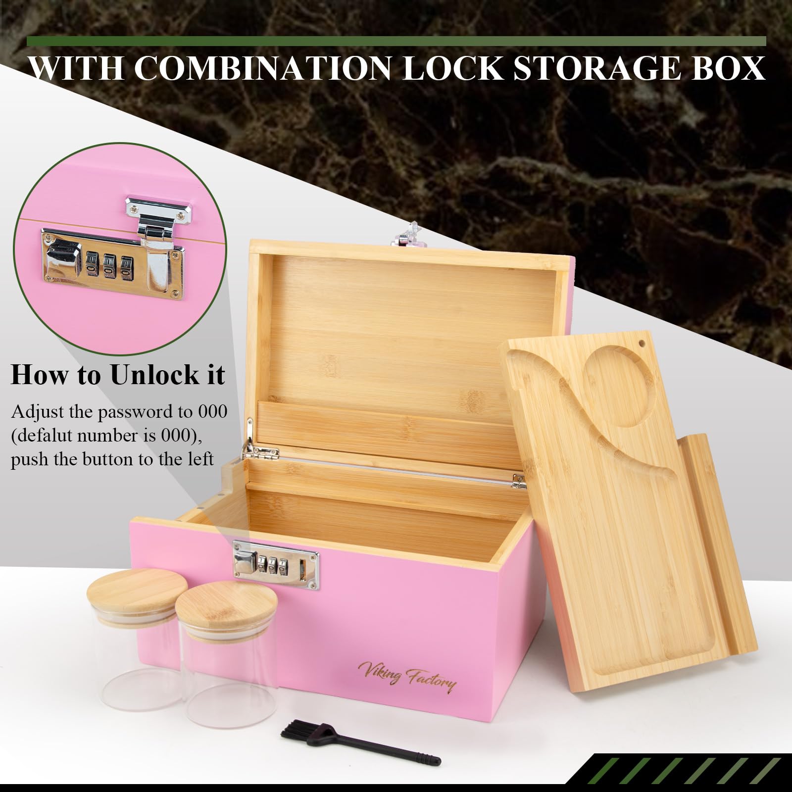 Extra Large Bamboo Gift Box with Combination Lock - Decorative Storage Organizer for Jewelry, Keepsakes & Essentials | Home, Office & Wedding Use (Pink)