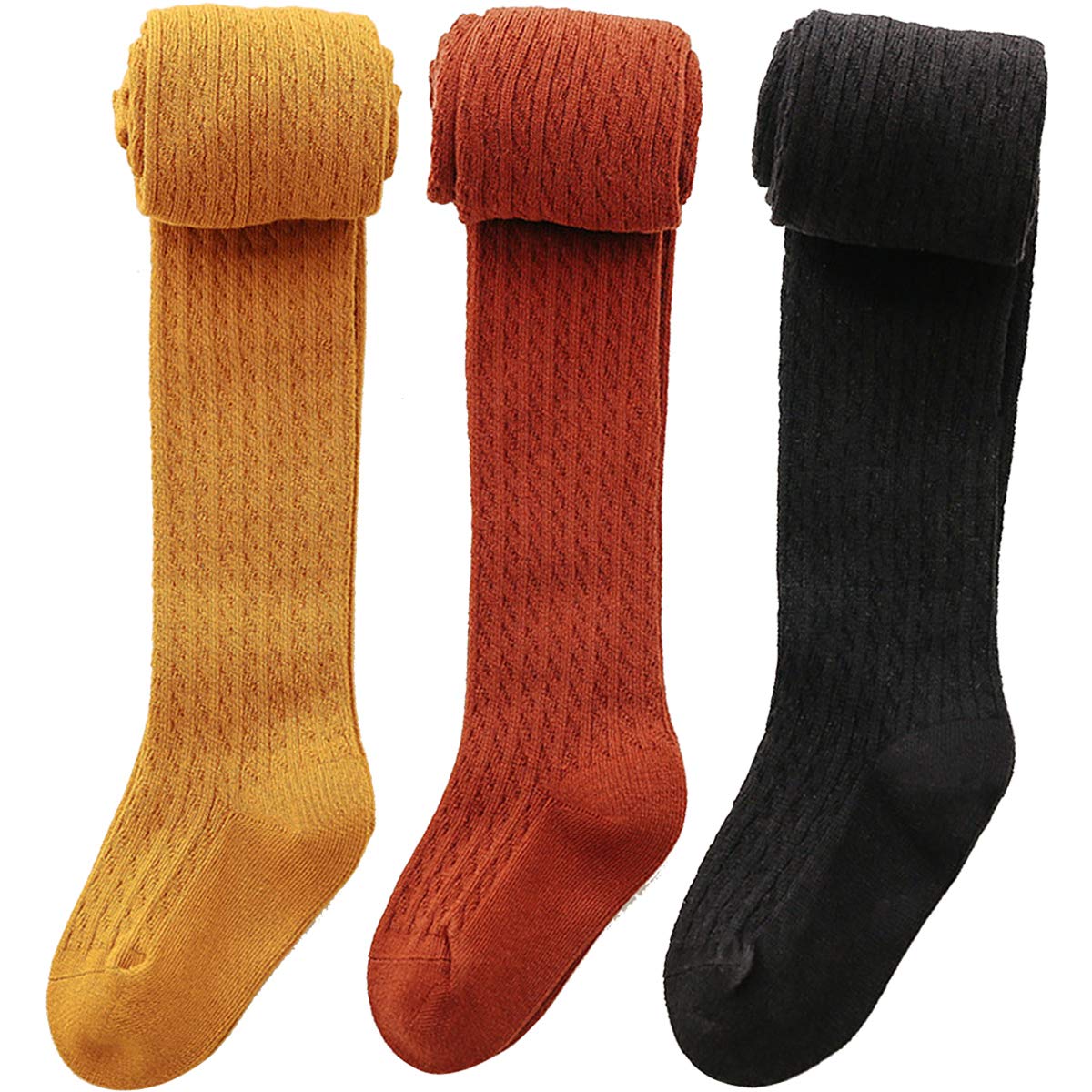 Vanberfia Baby Girls Cable Knit Tights 3-Pack - Soft Cotton Leggings & Stockings for Infants Toddlers 2-10T - Perfect for Winter, Playtime & Family Photos