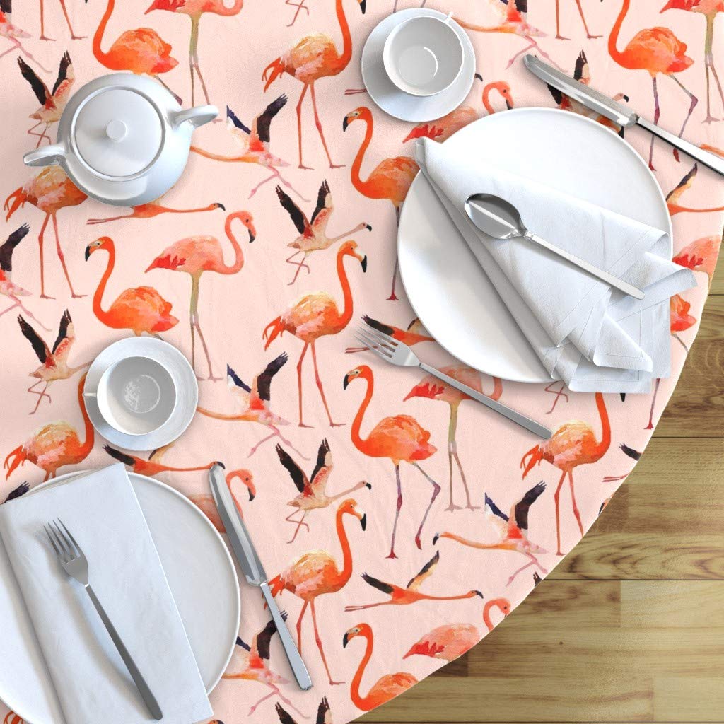 Custom Flamingo Tropical Birds Watercolor Print Cotton Sateen Tablecloth - 70