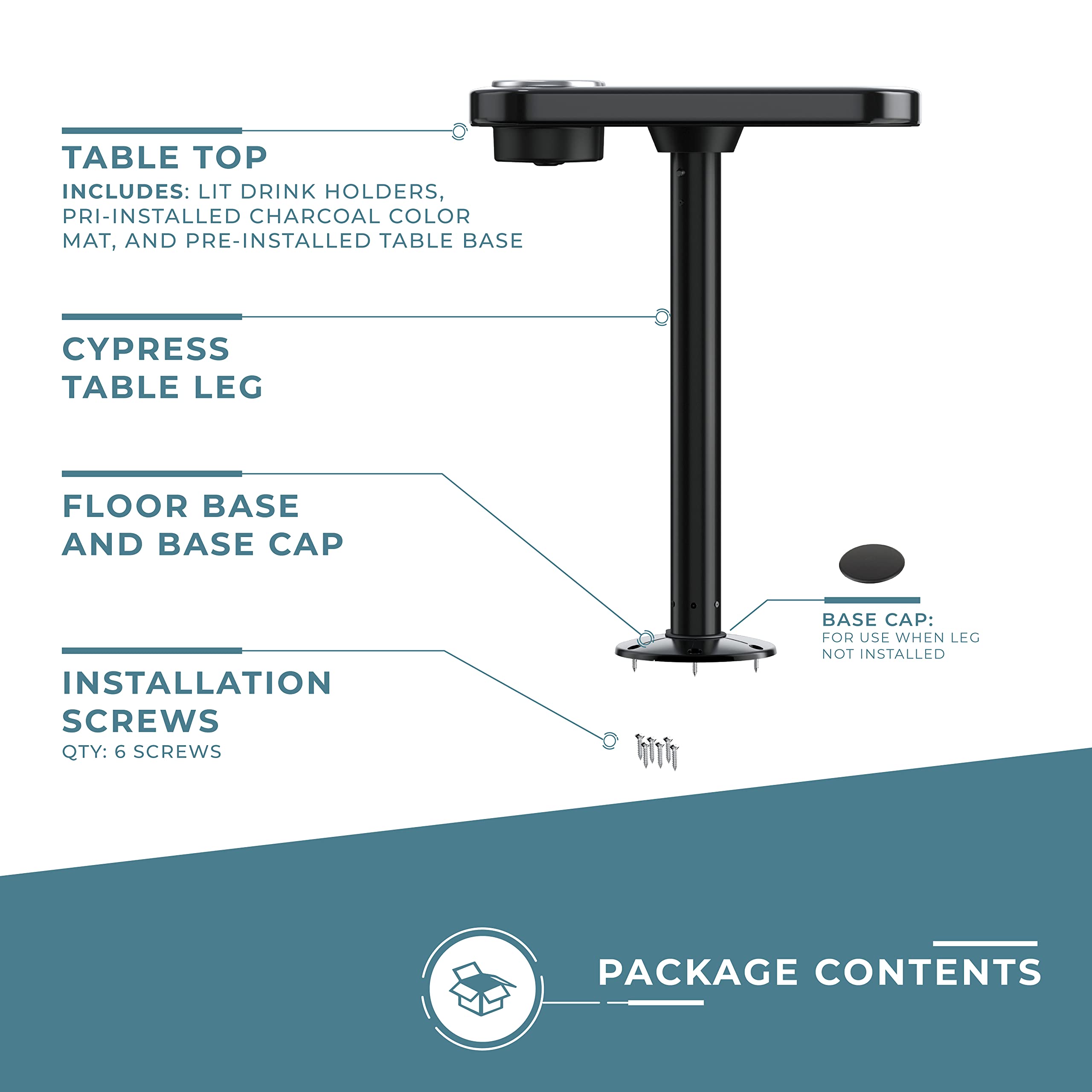Manufacturers' Select ITC Marine Cocktail Boat Table Leg Set - Premium Pontoon Accessories with Center Foam Mat | Durable Marine Pedestal Table for Boats, Yachts & Outdoor Entertaining