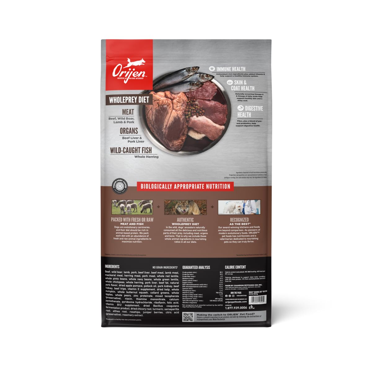 ORIJEN Regional RED Grain-Free Dry Dog Food for All Breeds - High-Protein, Poultry-Free Recipe with Fresh & Raw Ingredients - 23.5lb Bag for Active Dogs & Outdoor Adventures