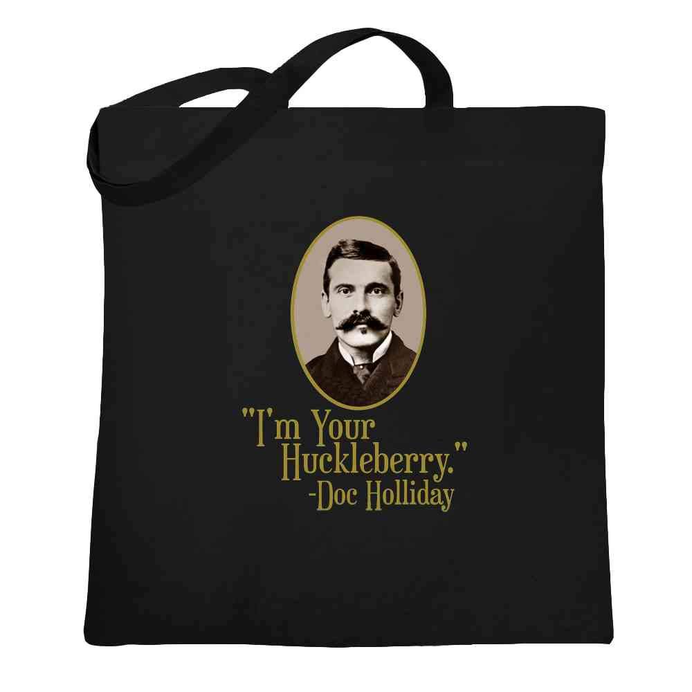 Pop Threads 'I'm Your Huckleberry' Doc Holliday Western Quote Black 15x15 Inches Large Canvas Tote Bag - Perfect for Grocery Shopping, Beach Trips & Western Theme Parties