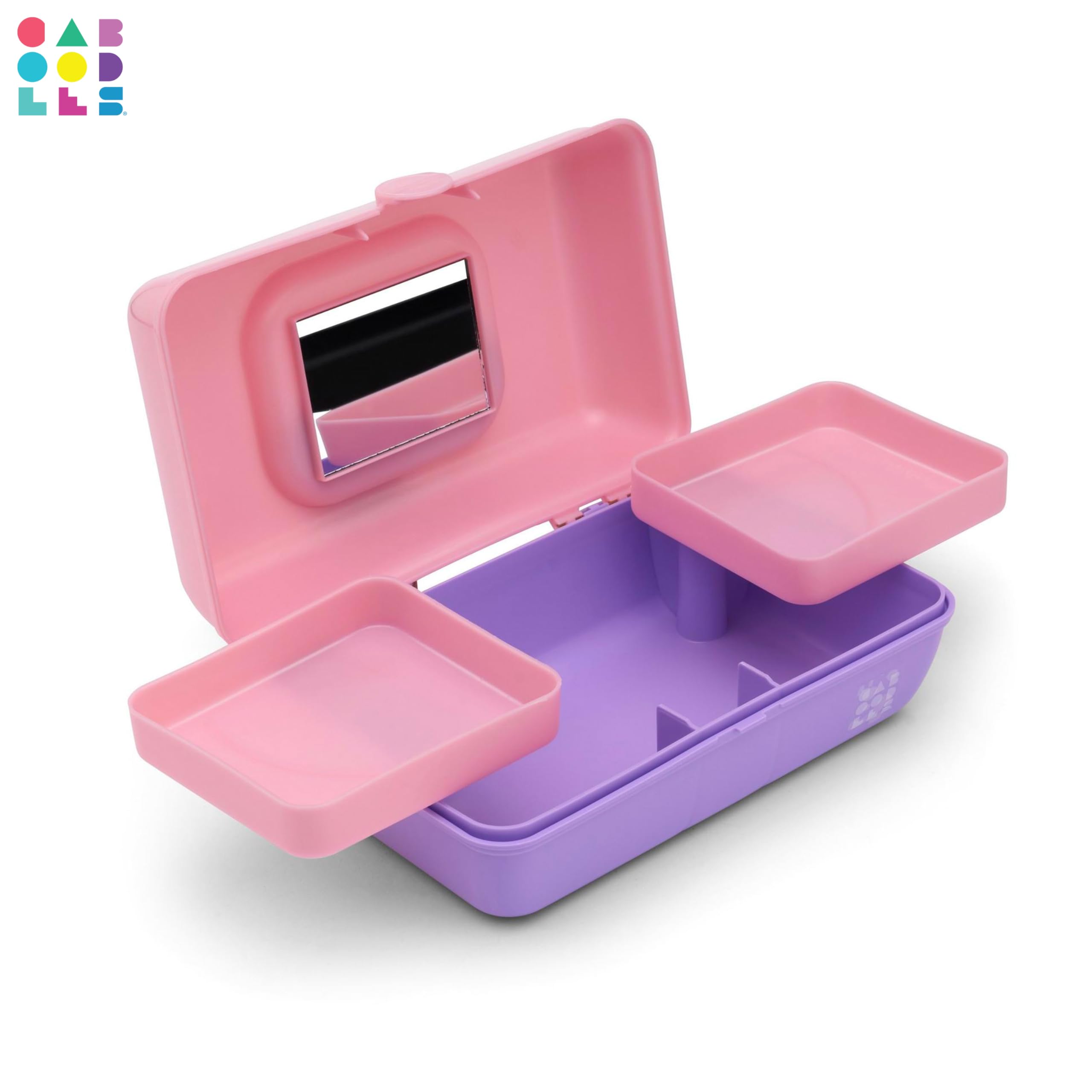 Caboodles Pretty in Petite Makeup Organizer Box - Two-Tone Pink & Lavender Hard Plastic Cosmetic Case with 2 Swivel Trays, Fashion Mirror & Secure Travel Latch | Perfect for Travel, Home Vanity & On-the-Go Makeup Storage