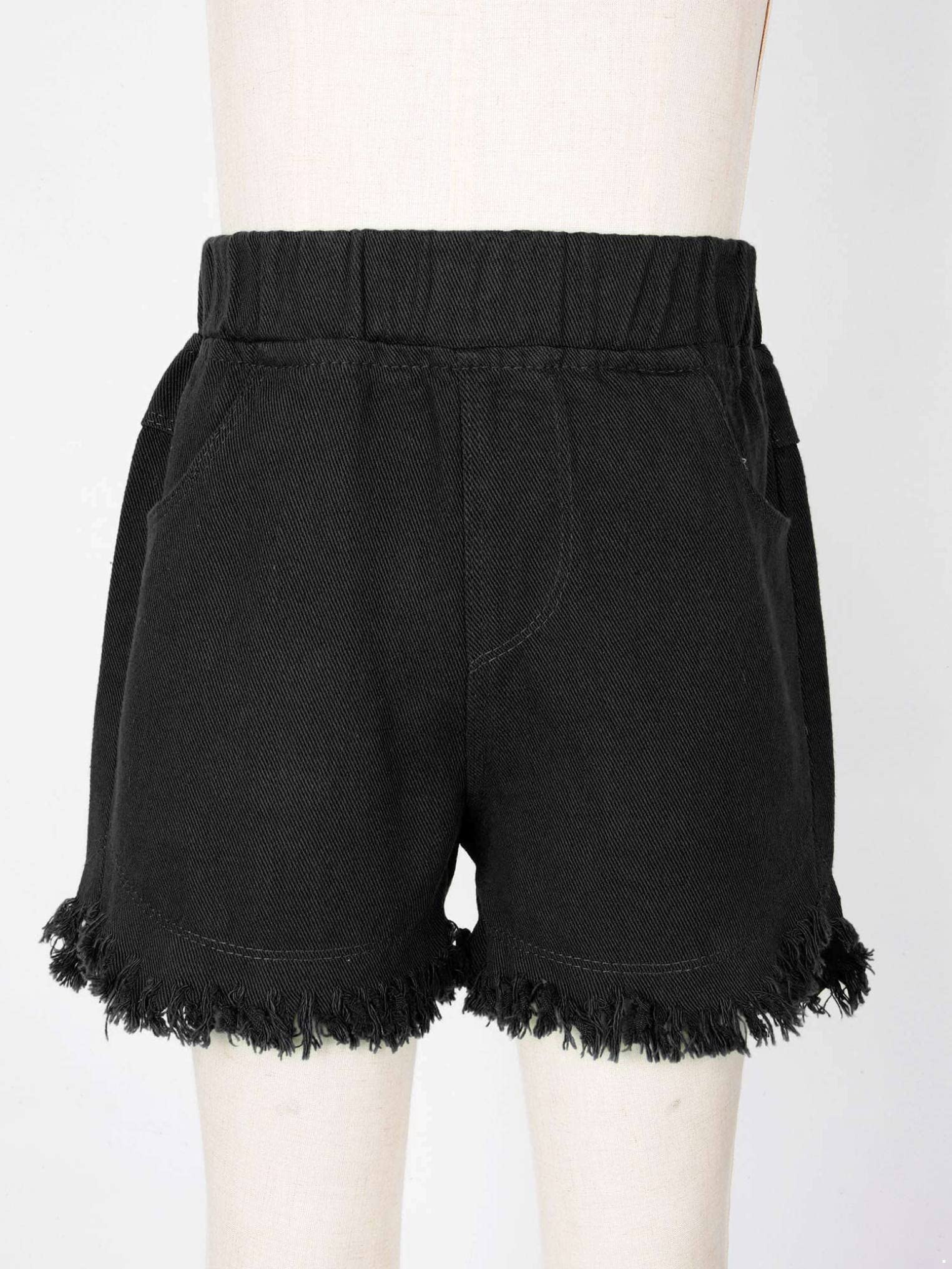 Girls' High Waisted Denim Shorts with Pockets - Elastic Waist Pull-On Casual Summer Shorts for Kids & Youth | Perfect for Playdates, Beach Outings & Summer Adventures