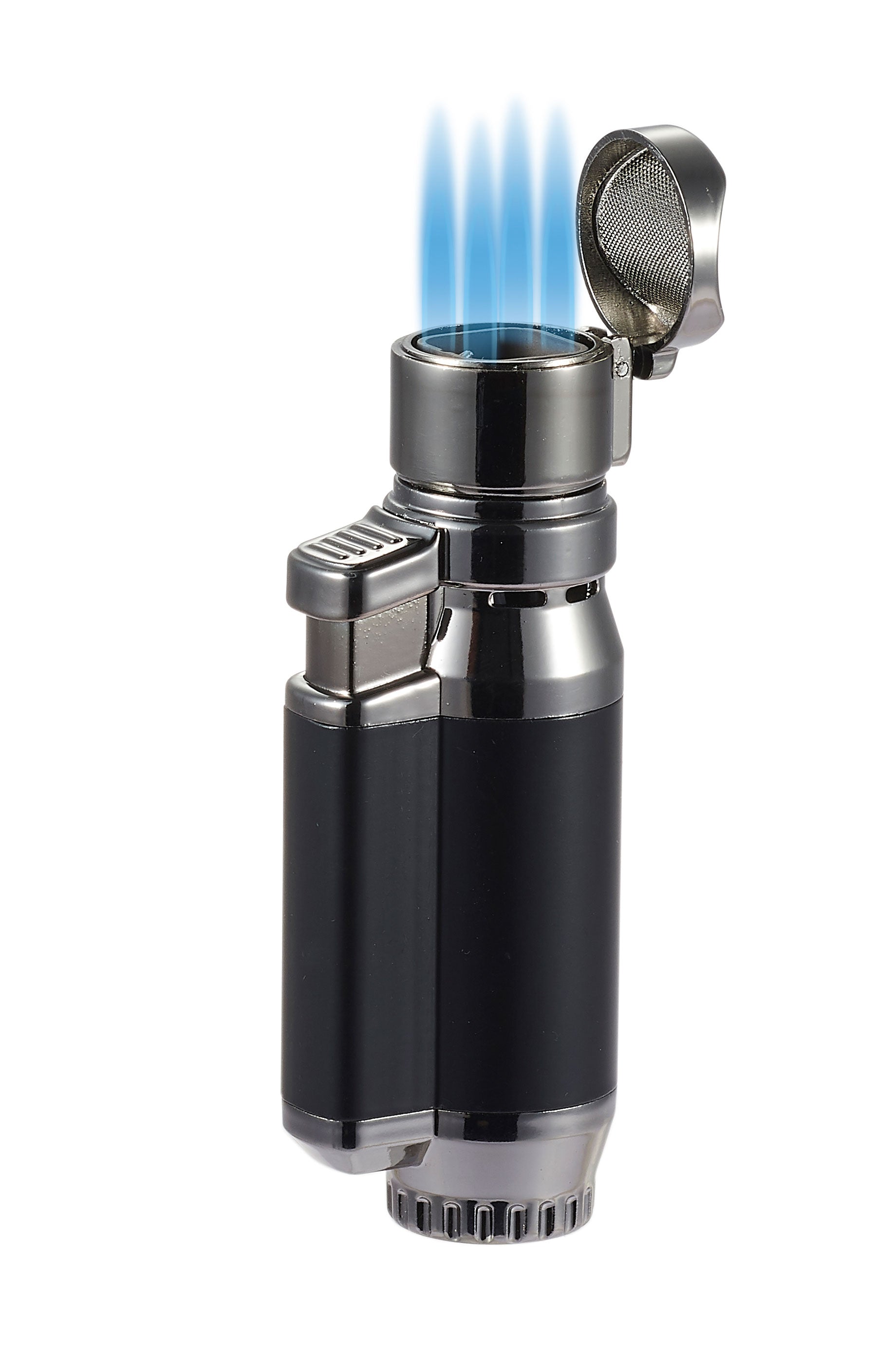 Visol Retail Package - Bulldog Wood & Black Matte Quad Flame Lighter (24 Count) - Perfect for Cigars, Candles, Camping & Outdoor Use