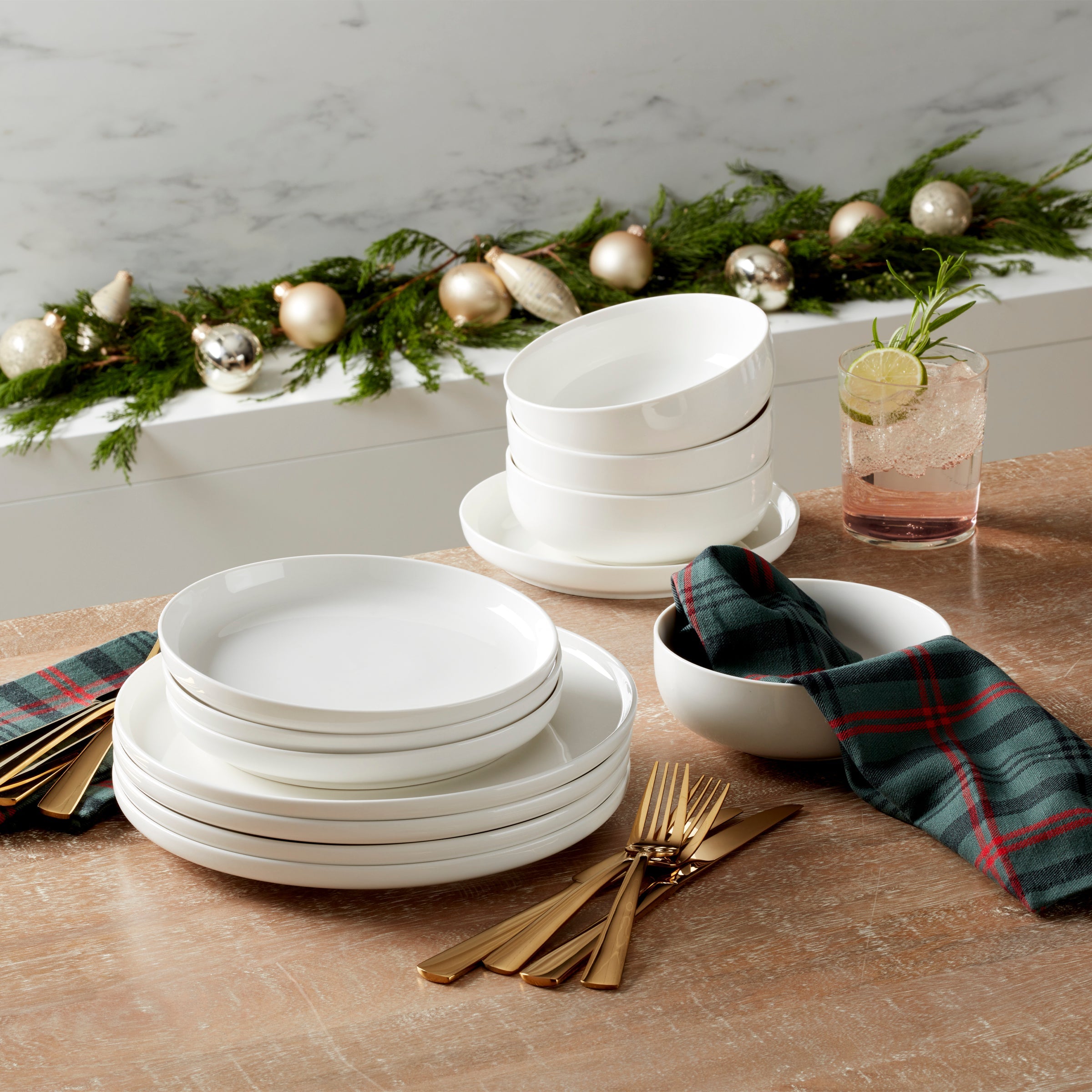 24-Piece White Dinnerware Set for 12 - Elegant Porcelain Plates, Bowls & Mugs - Perfect for Family Dinners, Parties & Restaurant Use