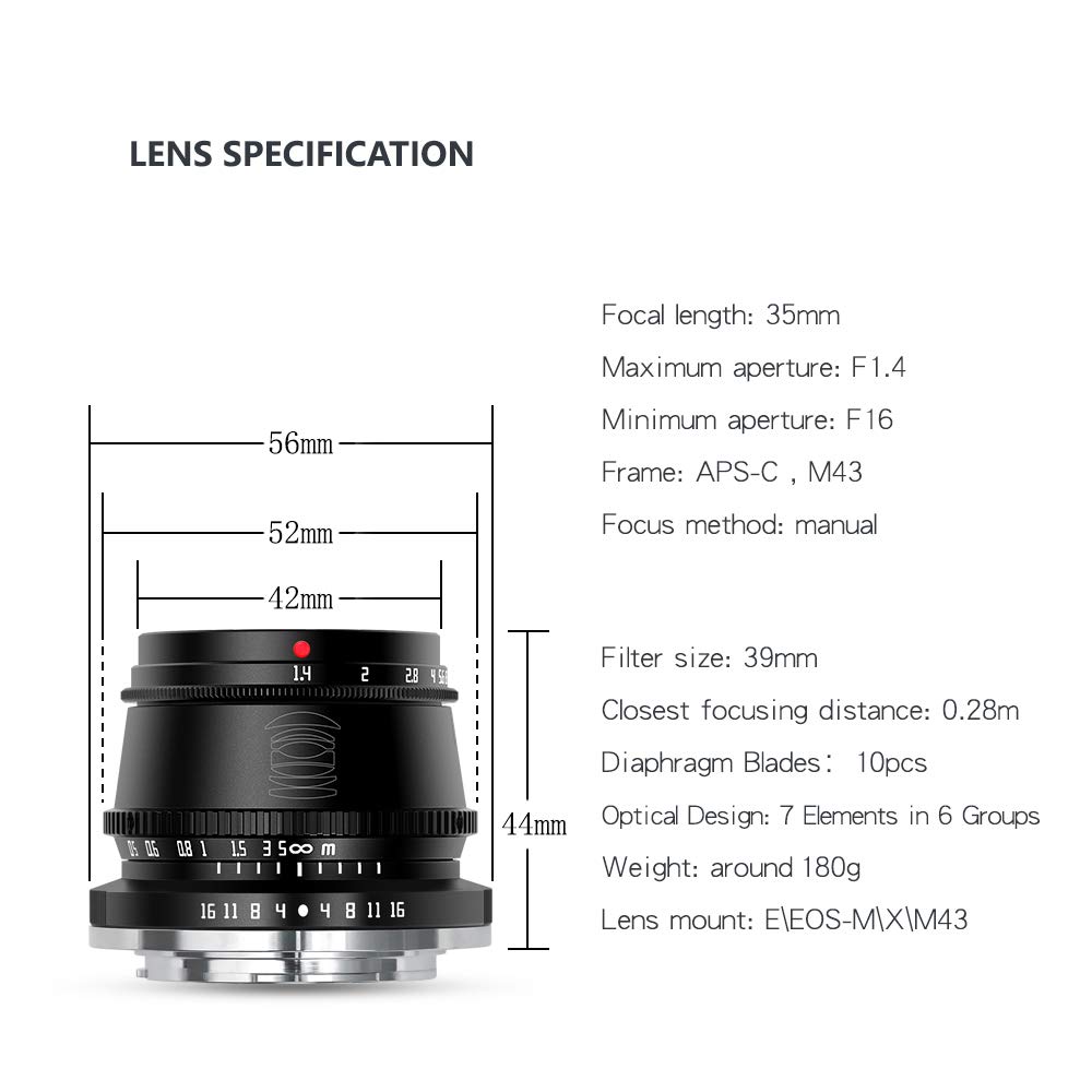 35mm F1.4 APS-C Manual Focus Lens for Sony E Mount - Compatible with A5000, A5100, A6000, A6100, A6300, A6400, A6500, A6600, NEX-3, NEX-3N - Perfect for Portrait, Street & Low Light Photography