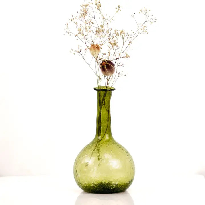 Large Green Bud Vase 4x5.75 Inches - Elegant Floral Arrangement Centerpiece for Weddings, Home Decor & Tabletop Display
