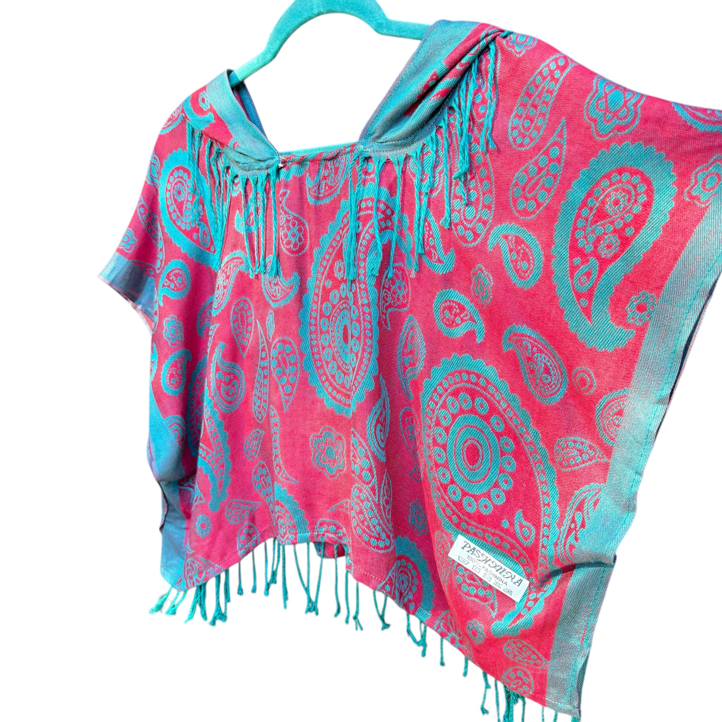 Teal Red Paisley Pashmina Silk Sleeveless Top for Women - Elegant Summer Blouse, Boho Chic Style, Perfect for Casual Outings, Beach Vacations & Date Nights