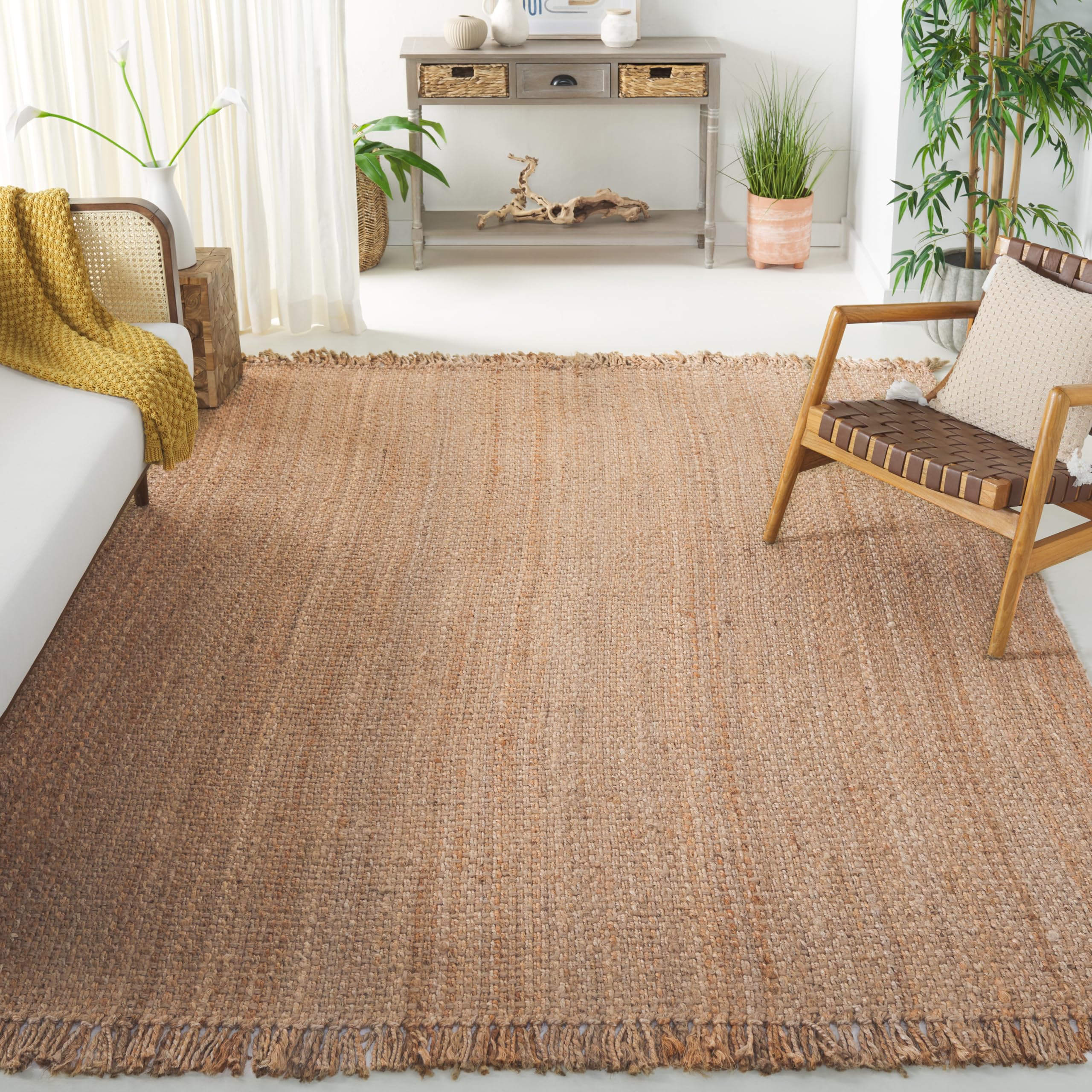 SAFAVIEH Natural Fiber Handmade Jute Area Rug 10' x 14' - Eco-Friendly Tassel Design for Living Room, Bedroom & High Traffic Areas | Durable Floor Covering for Home Decor (NF467A)