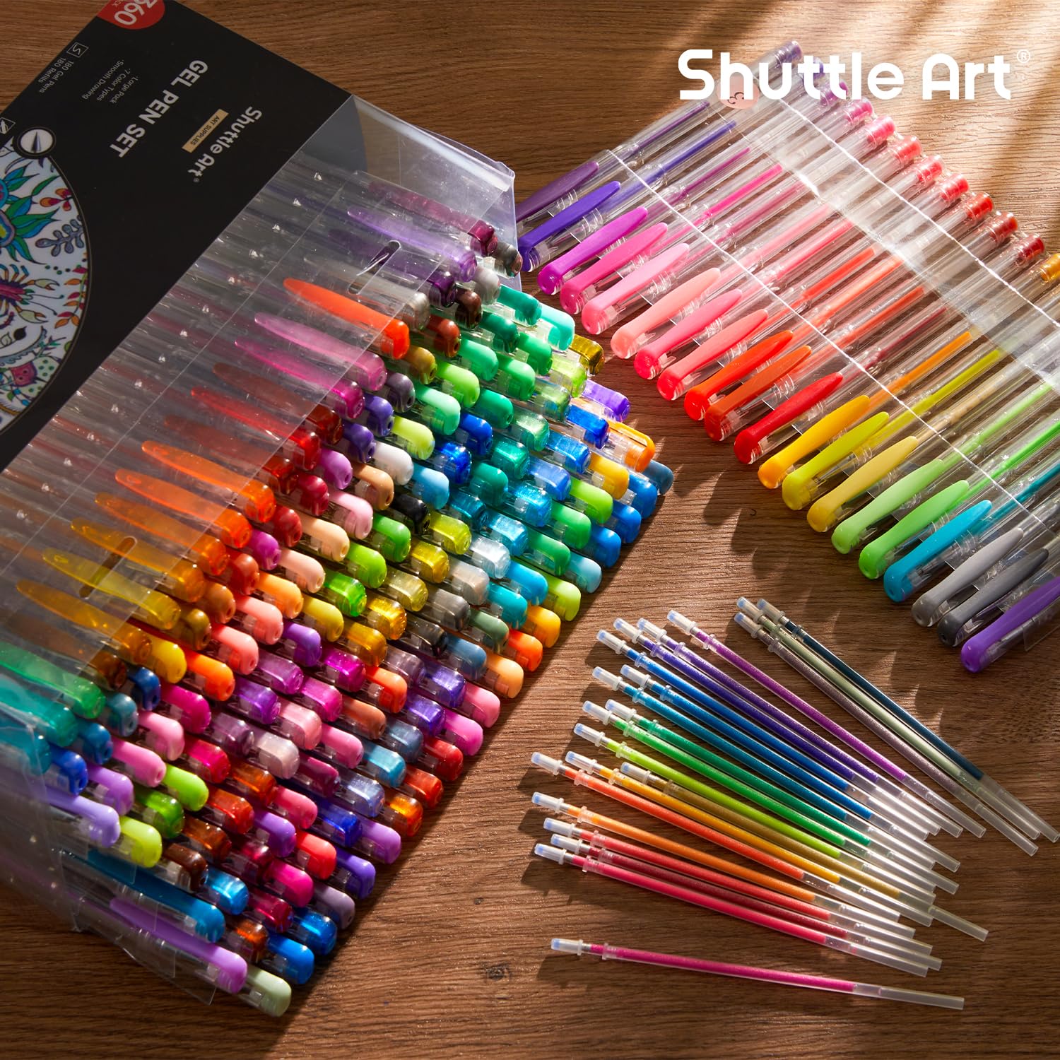 Shuttle Art 360 Pack Gel Pens Set - 180 Vibrant Colors Gel Pens with 180 Refills | Perfect for Adult Coloring Books, Doodling, Drawing & Art Projects | Ideal for Artists, Students & DIY Craft Enthusiasts