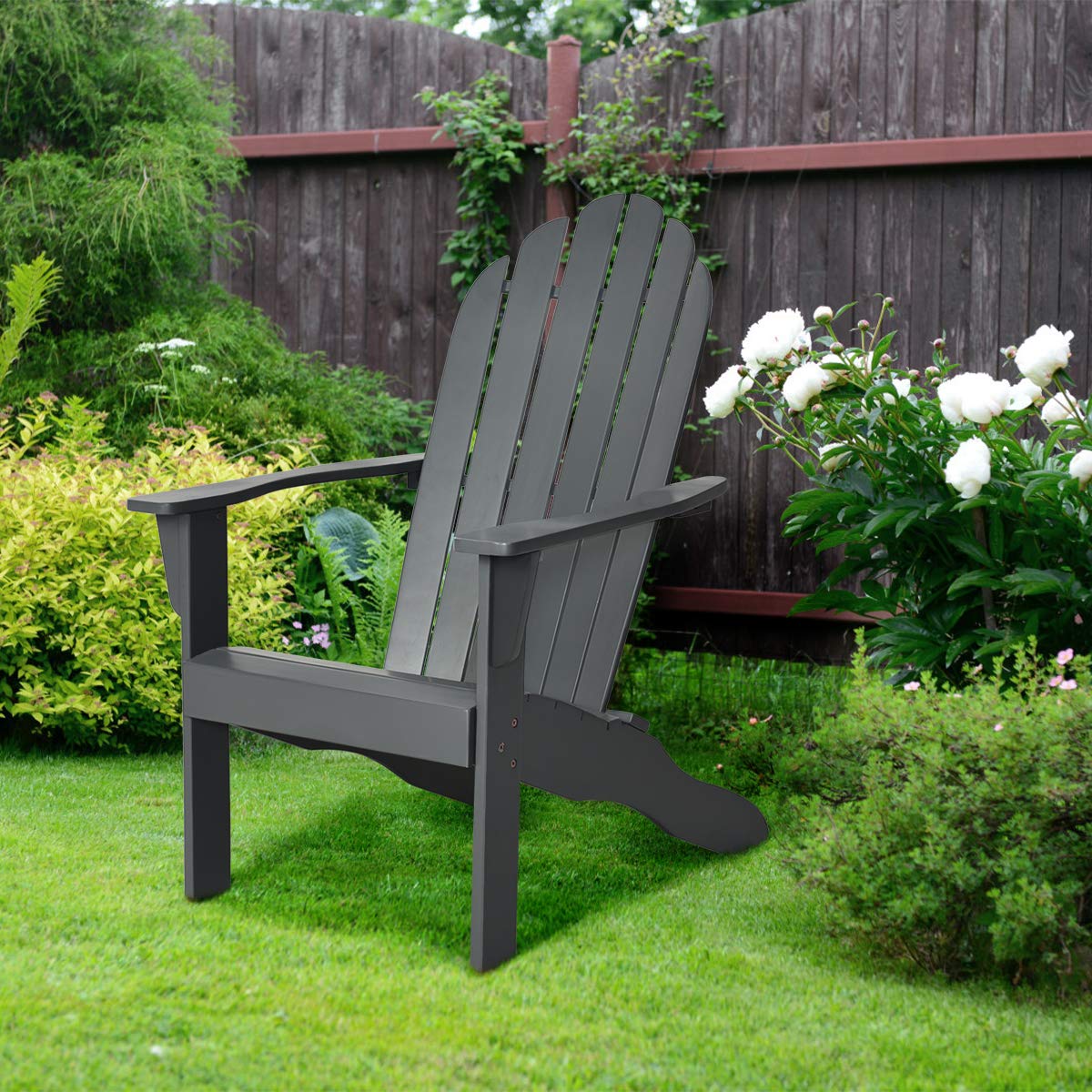 Premium Acacia Wood Adirondack Chair - Heavy Duty 350 lbs Weight Capacity, Weather-Resistant Outdoor Lounge Chair for Patio, Garden, Poolside, Deck & Fire Pit - Perfect for Relaxing in Backyard, Balcony or Lakeside (Gray)