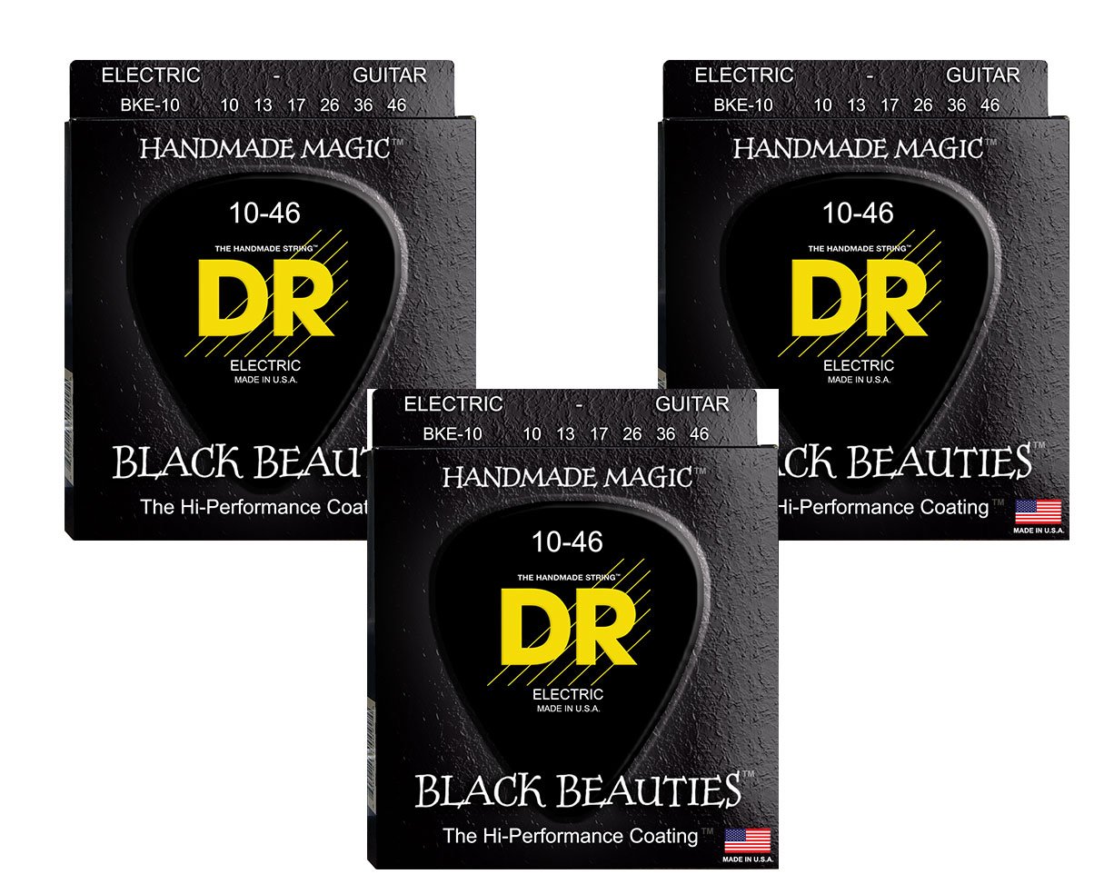 DR Strings BKE-10 Medium Black Beauties K3 Coated Electric Guitar Strings 3-Pack - Premium Coated Strings for Rock, Blues & Metal Guitarists - Perfect for Live Performances & Studio Recording