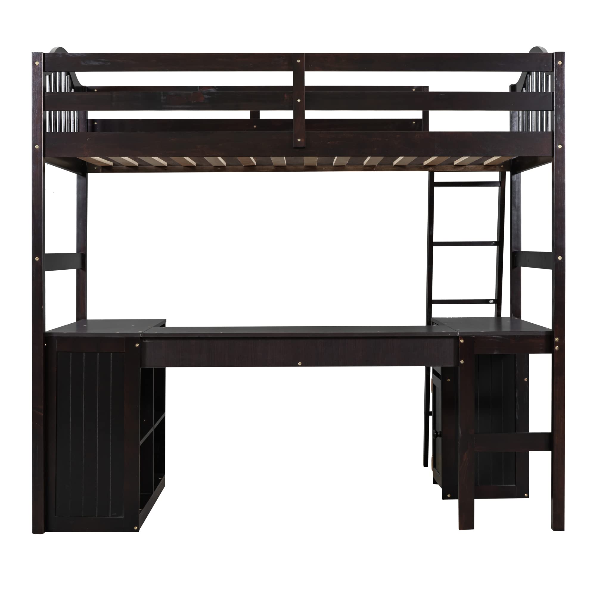 Harper & Bright Designs Wood Twin Size Loft Bed with Drawers, Cabinet, Shelves & Desk - No Box Spring Needed - Espresso Finish - Perfect for Kids & Teens Bedroom, Dorm Room or Small Space Saving Solution