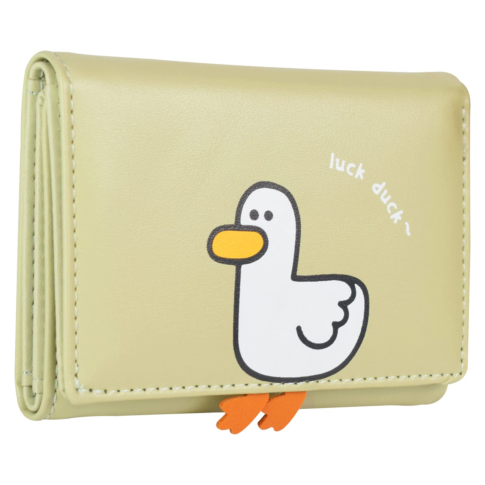 Cute Duck Print Tri-Fold Wallet for Women - Compact Leather Purse with ID Window, Cash Pocket & Card Slots - Perfect for Everyday Use, Travel, and Gifts (Green)