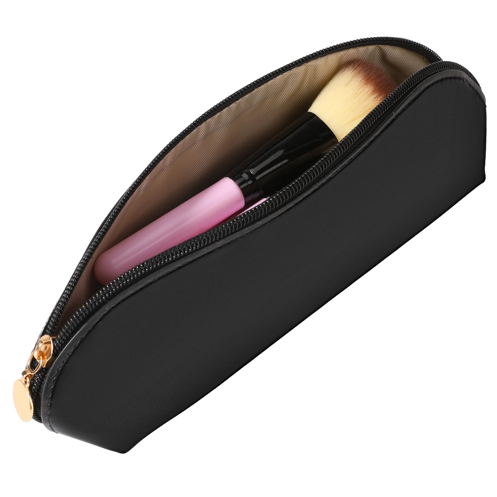 Portable Travel Makeup Brush Holder - Zippered Cosmetic Bag for Outdoor & Travel (Black)