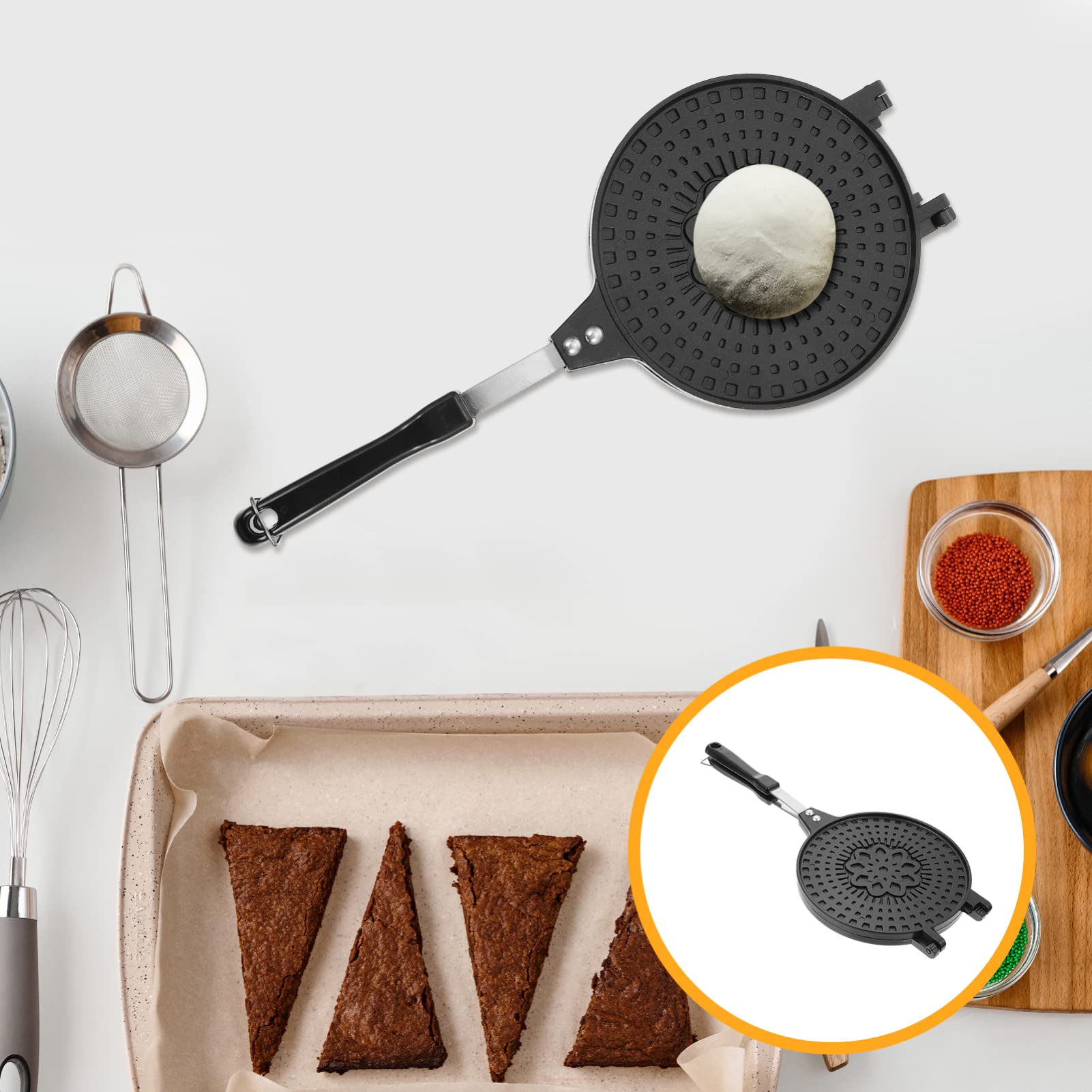 Non-Stick Hemoton Roll Egg Pan - Perfect for Tortillas, Omelets, Pancakes & Waffles | Stovetop & Kitchen Baking Essential | Durable Round ABS Skillet for Fish, Grill & Comales