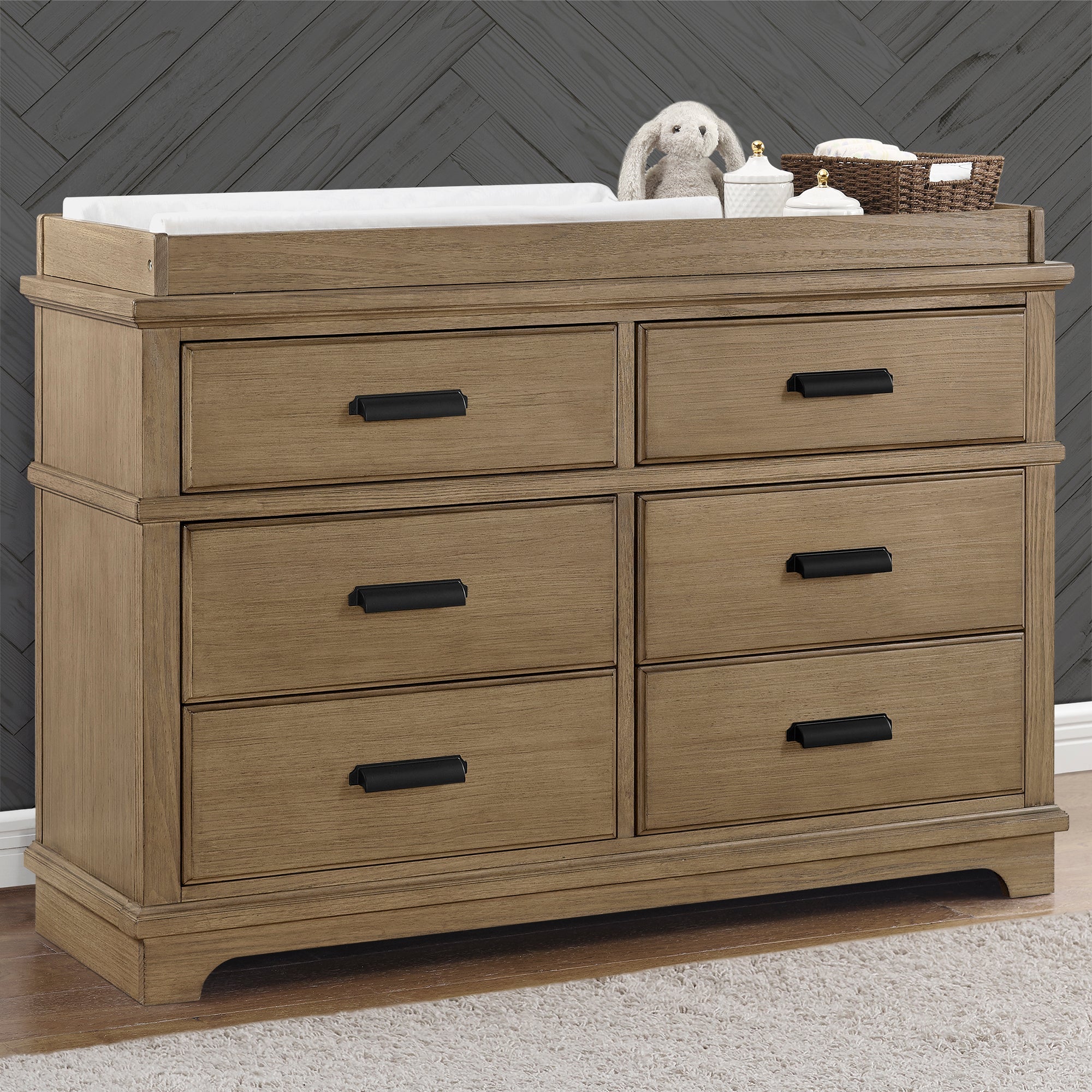 Asher 6-Drawer Baby Dresser with Changing Table Top | Sturdy Nursery Storage with Interlocking Drawers | Perfect for Baby Room Organization & Diaper Changing Station