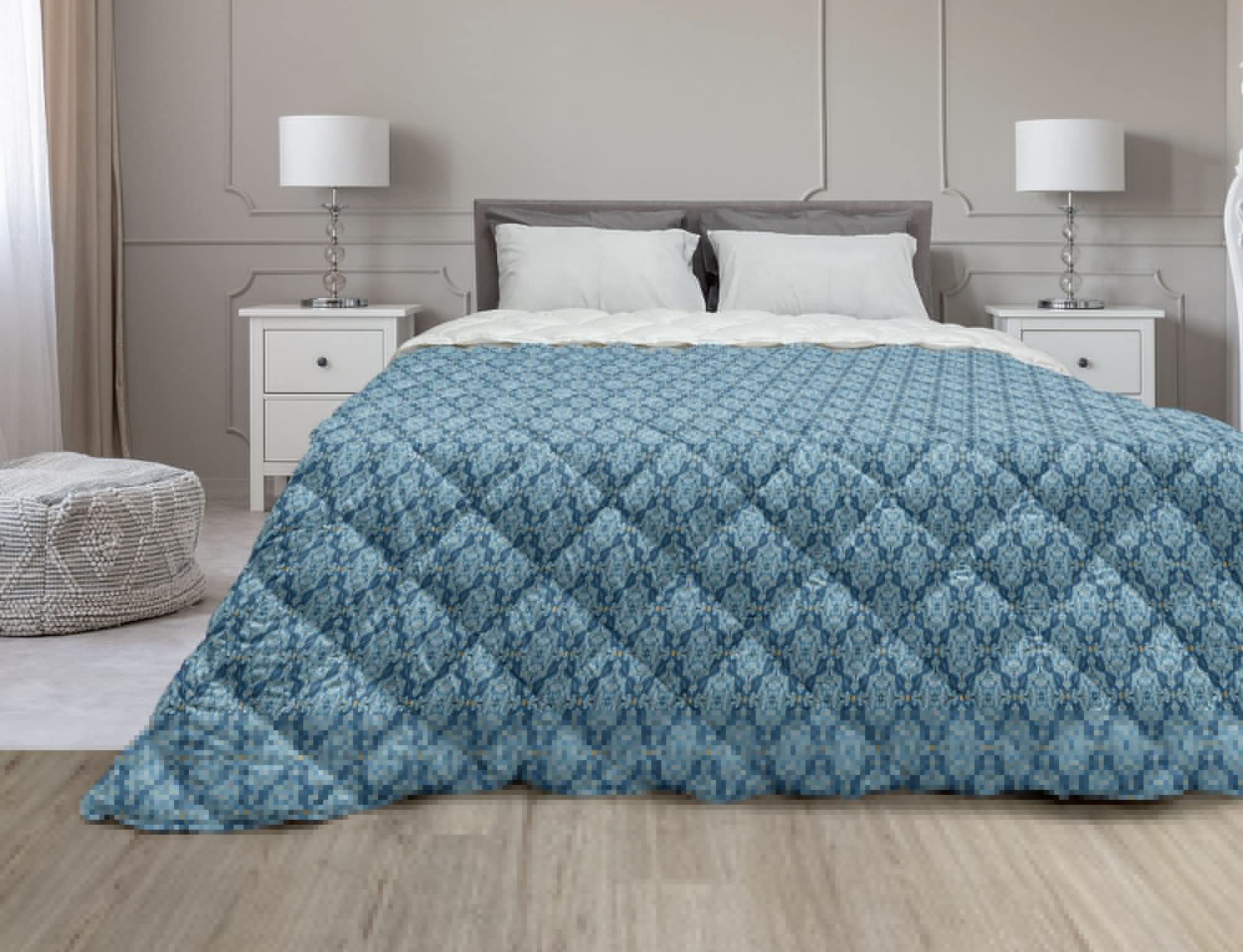 Ambesonne Blue Floral Down Alternative Comforter Queen Size - Mediterranean Style Ethnic Mandala Print Microfiber Quilt for All Seasons in Orange & Seafoam - Perfect for Bedroom, Guest Room & Dorm Decor