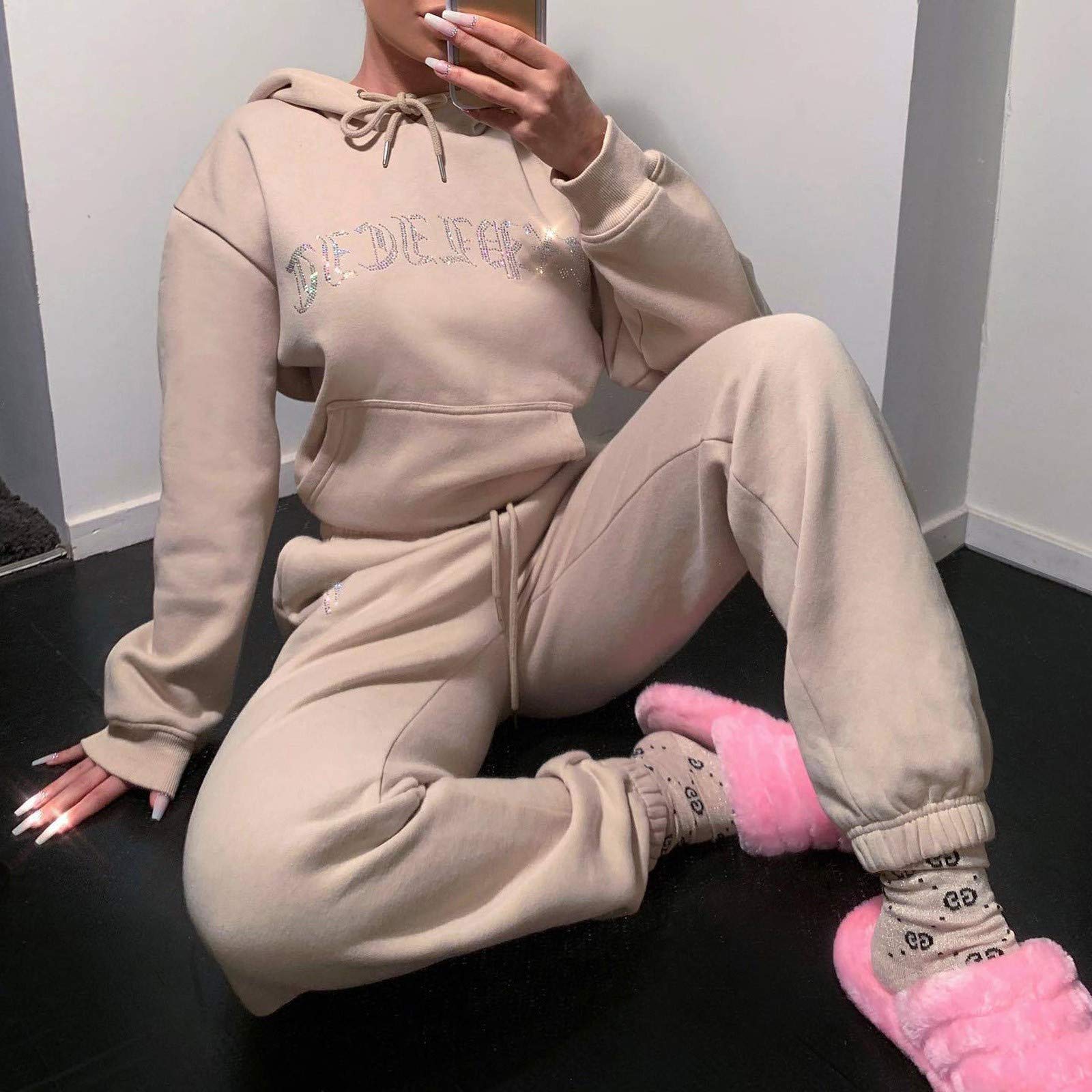Women's Fleece Sports Suit - Long Sleeve Hoodie & Trousers Lounge Set | Cozy Winter Workout Outfit for Gym, Yoga & Home Relaxation