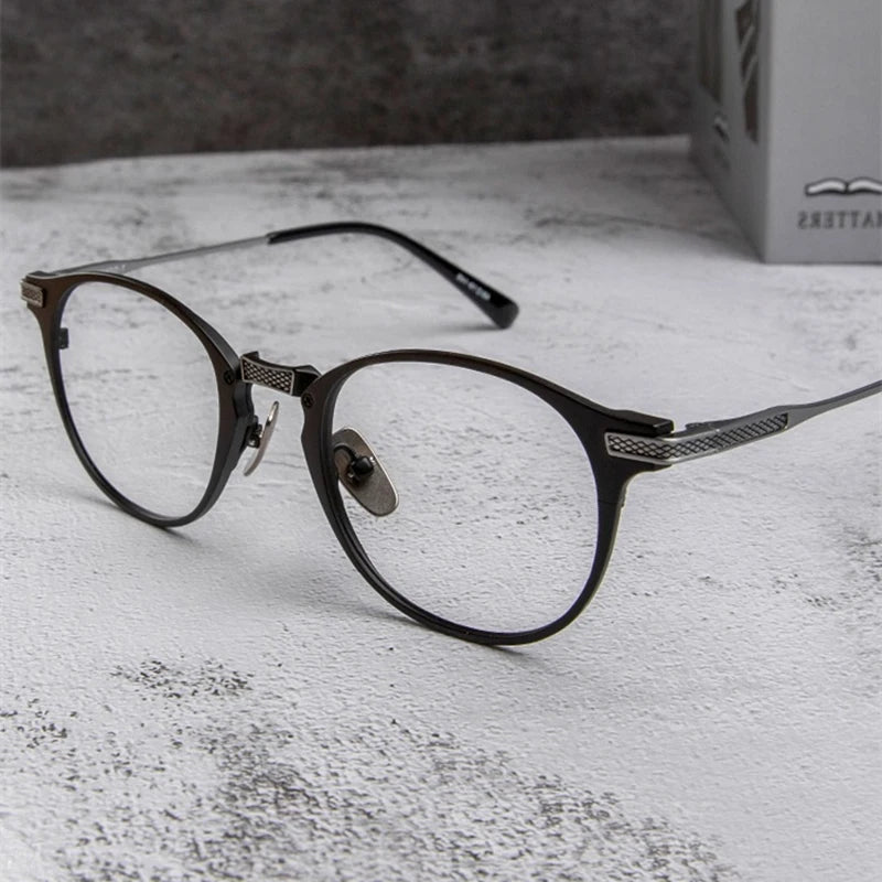 Stylish Unisex Black Titanium Acetate Eyeglasses - Oval Round Full Rim Frame 92078 | Perfect for Office, Reading & Everyday Wear