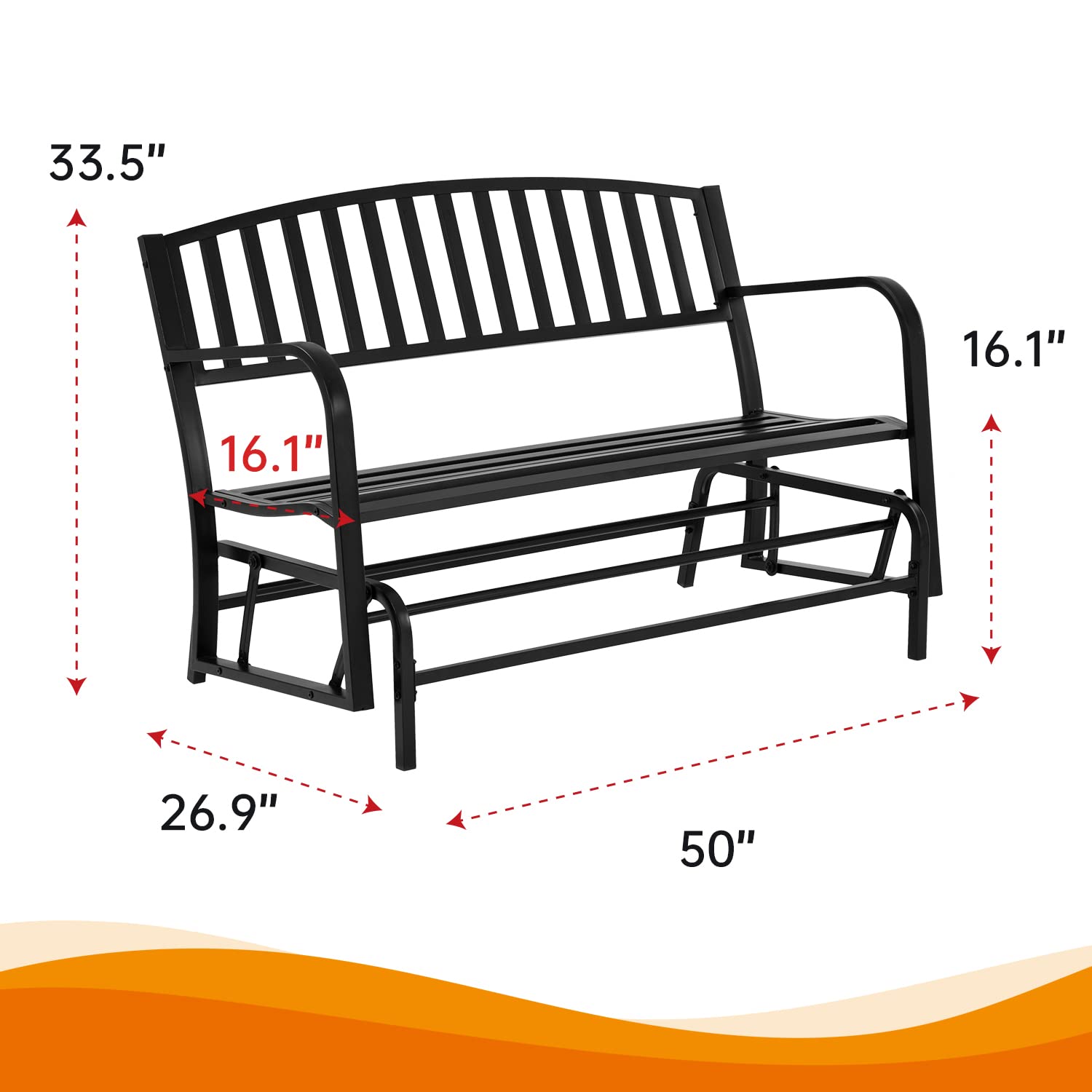 Metal Patio Glider Bench - Outdoor Swing Rocking Chair for Garden, Porch & Yard - Weather-Resistant Black Steel Glider Seat - Perfect for Relaxing, Lounging & Enjoying Nature