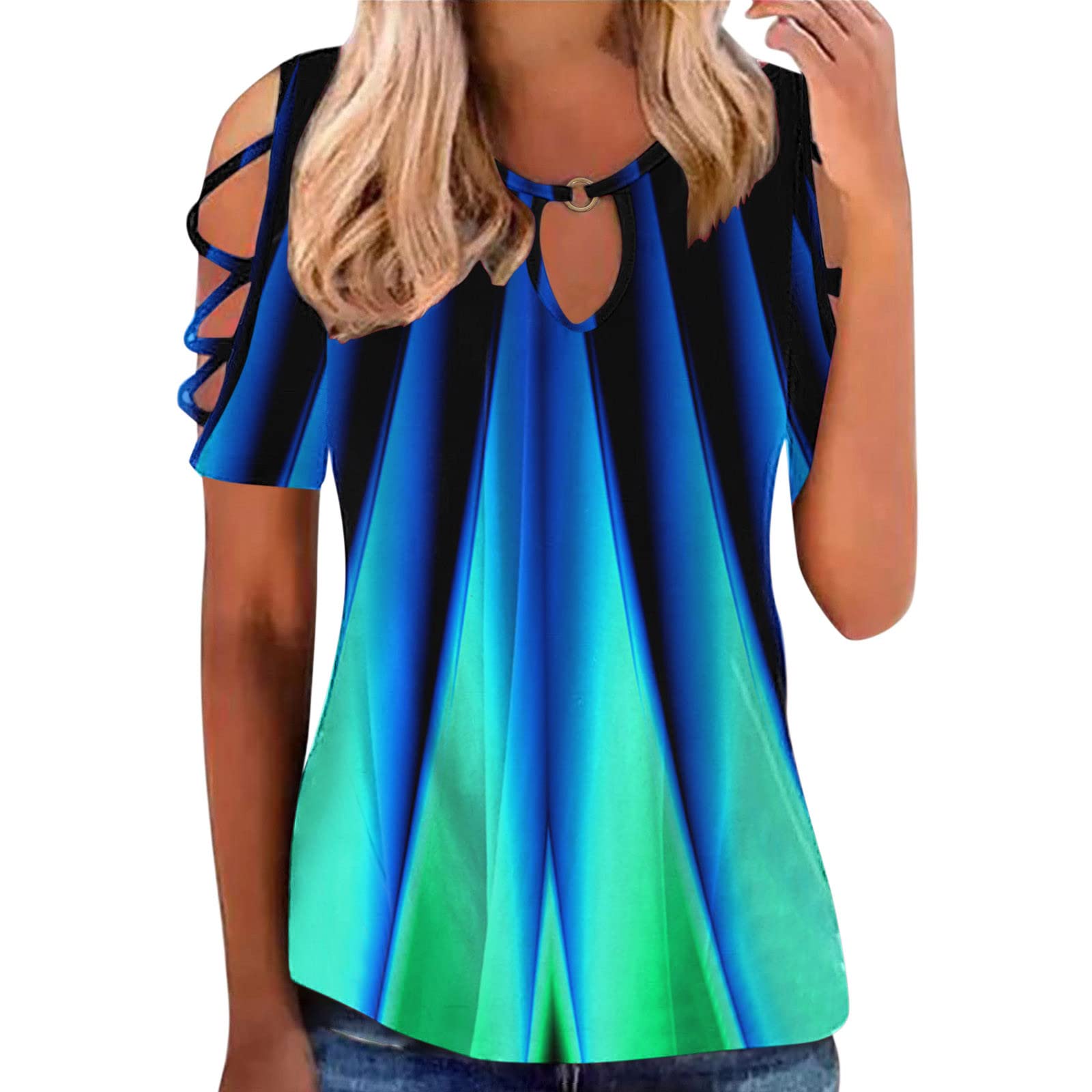 Women's Floral V-Neck Summer T-Shirt - Casual Short Sleeve Blouse for Beach, Vacation & Everyday Wear