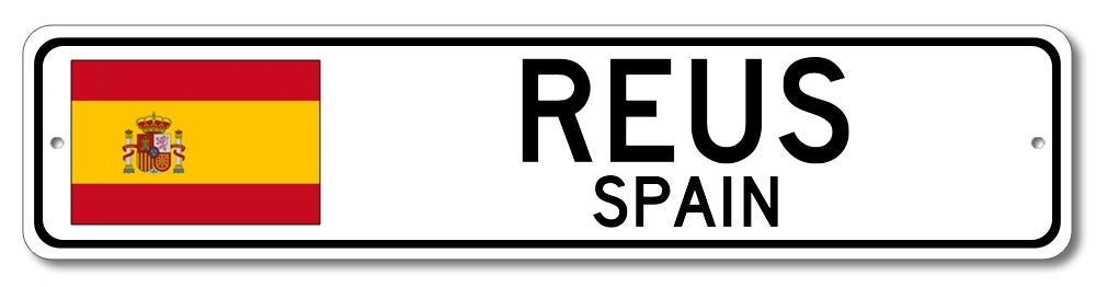 Spanish Flag Metal Street Sign - Reus, Spain Novelty Wall Decor for Man Cave, Bar & Pub - 4x18 Inches - Perfect for Spanish-Themed Parties & Home Decor