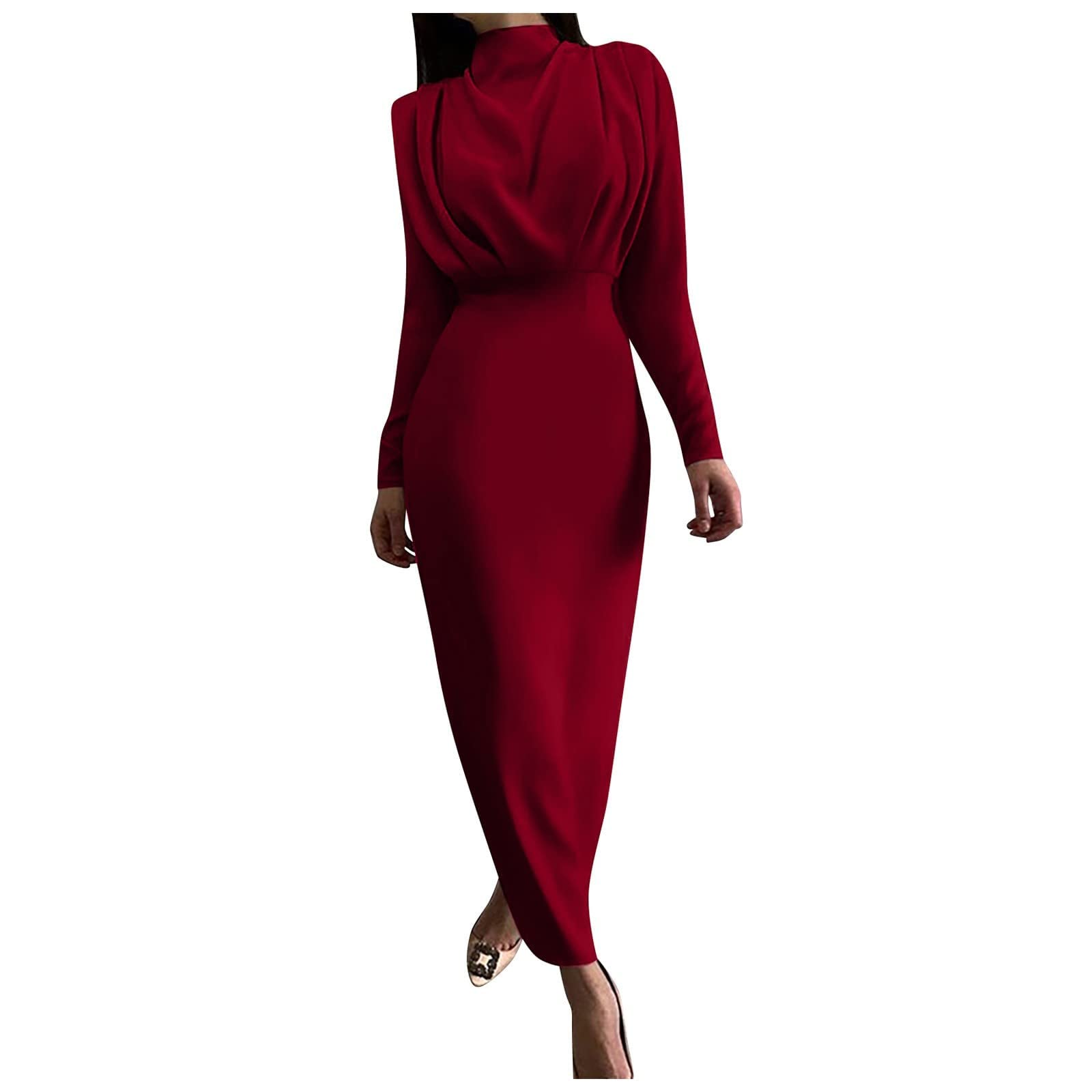 Jsarle Women's Fall Winter 2022 Formal High Collar Long Sleeve Maxi Dress - Slim Fit Sexy Cocktail & Wedding Guest Dress for Evening Parties, Holiday Events & Special Occasions
