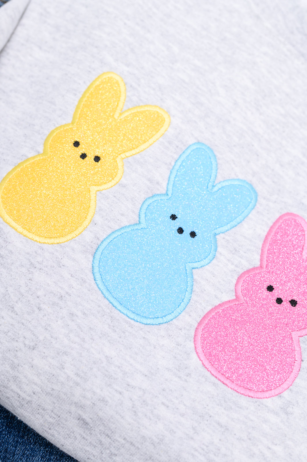 Embroidered Glitter Sweatshirt with Multicolor Bunny Design | Cute Casual Pullover for Women | Perfect for Spring Outfits, Weekend Wear & Bunny Lovers