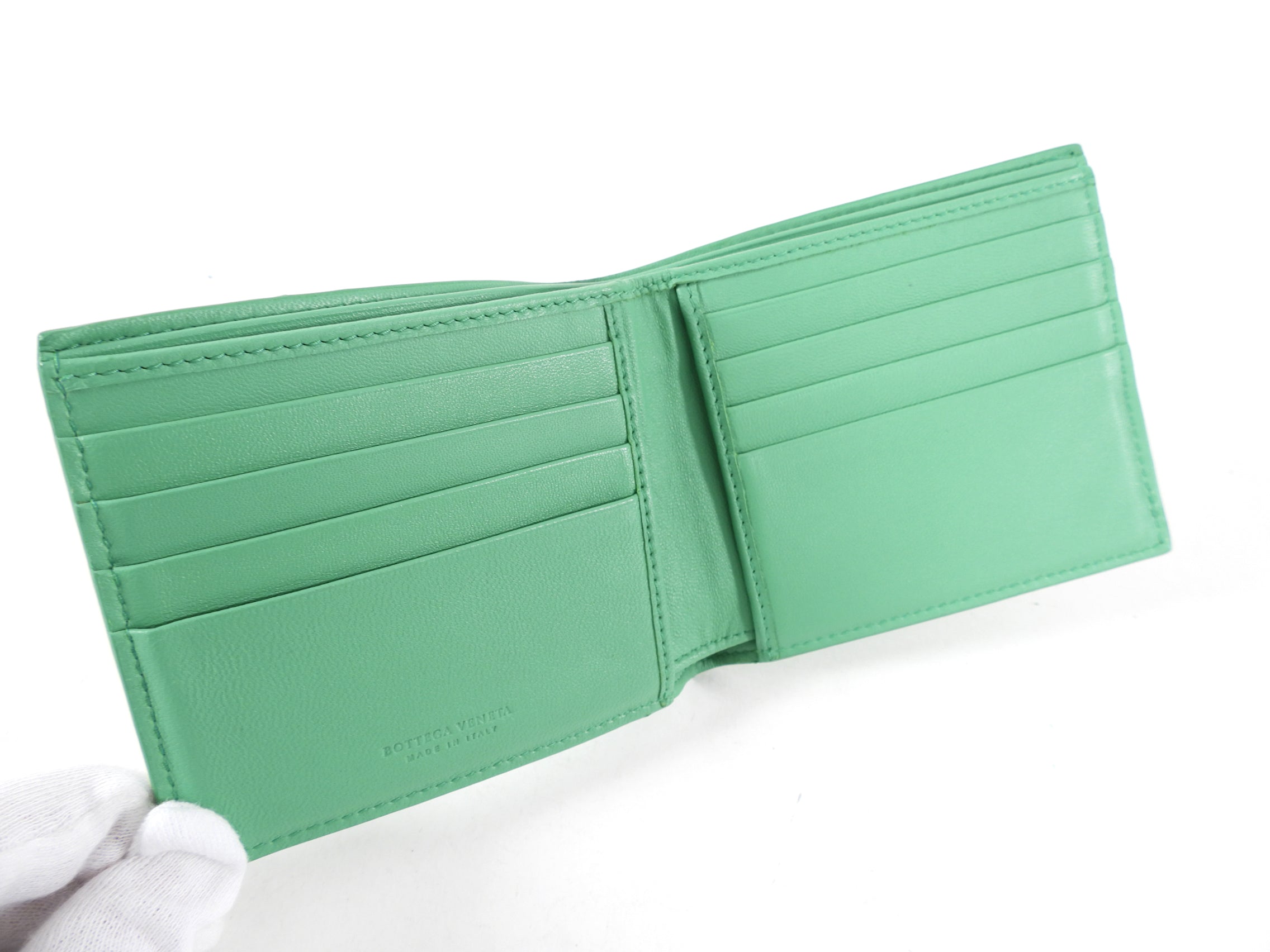 Bottega Veneta Green Intrecciato Leather Bifold Wallet for Men - Slim RFID Blocking Credit Card Holder - Perfect for Everyday Use & Travel Essentials