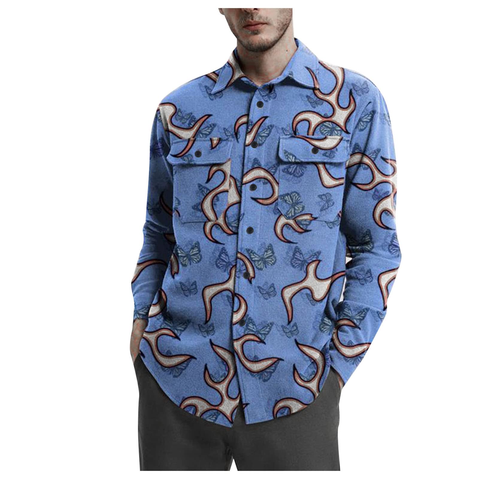 Men's Autumn Winter Button-Down Shirt with Printing Design - Lapel Jacket & Large Size Blouse for Casual & Office Wear - Perfect for Business, Dating & Daily Outfits