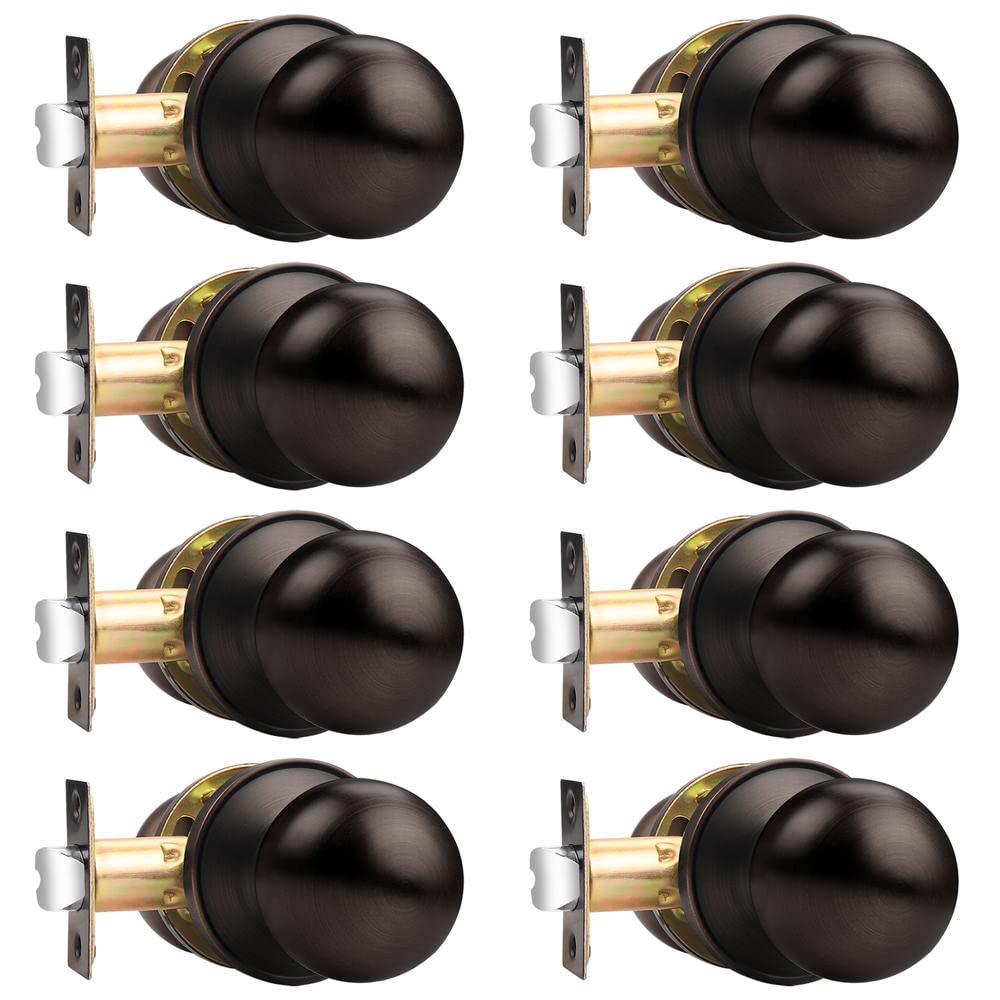 Probrico 8-Pack Oil Rubbed Bronze French Door Knobs - Keyless Passage Lever, Classic Round Ball Knob for Interior Closet & Bedroom Doors | Durable Hardware for Home & Office Use