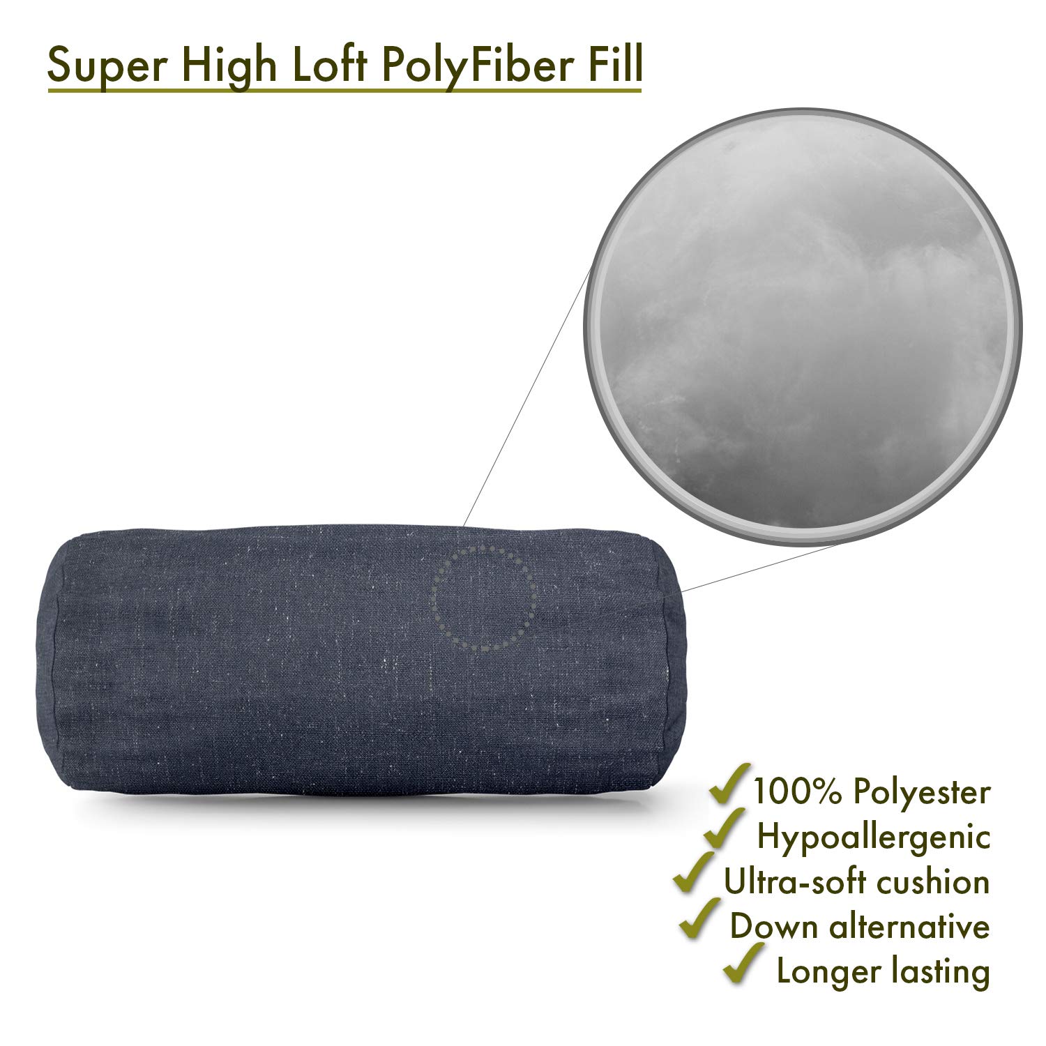 Majestic Home Goods Round Bolster Pillow - Navy Wales Jacquard Cover - Support for Back, Neck & Legs - Perfect for Bed, Sofa & Yoga