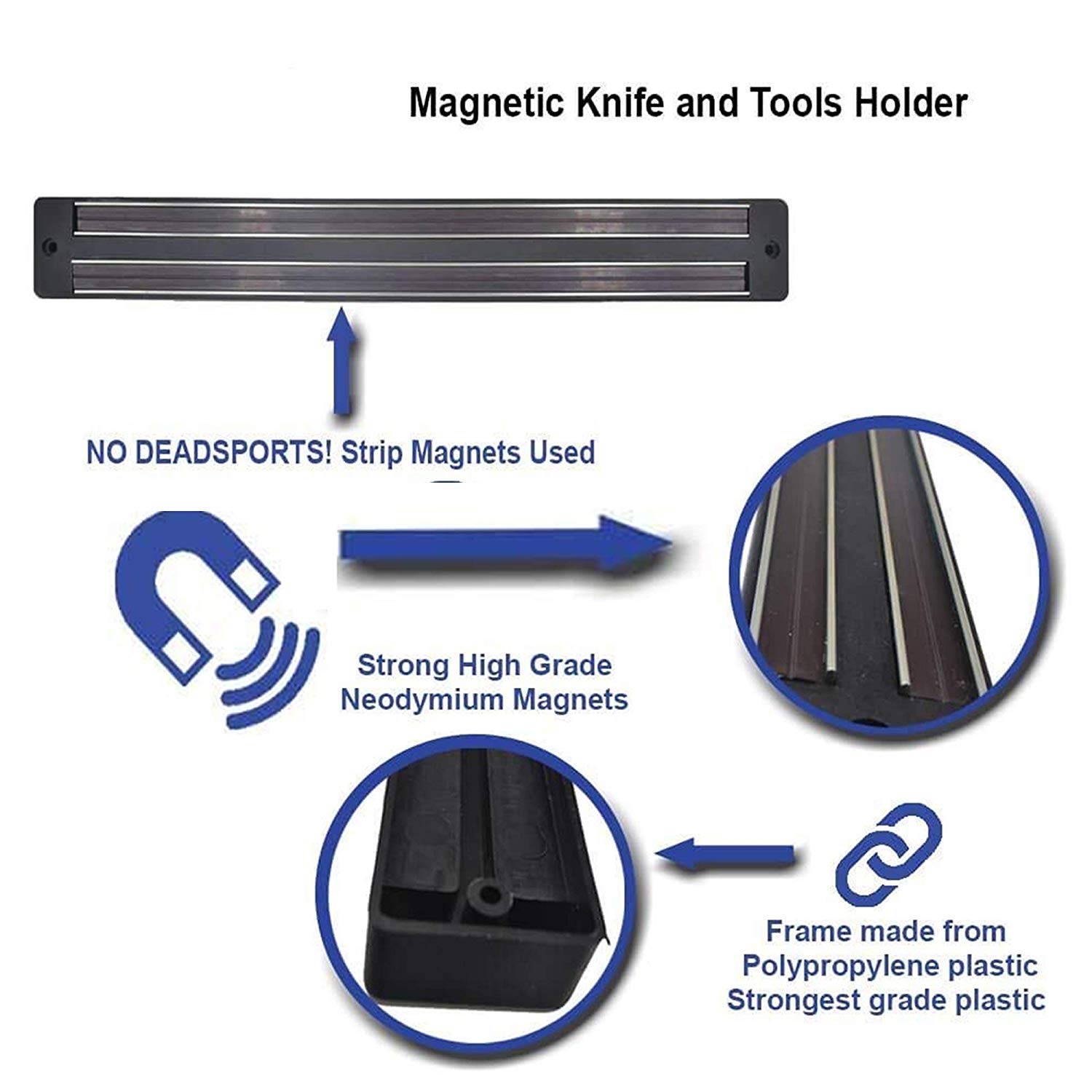 Magnetic Knife Holder Wall Mount - 33cm Chef Knife Storage Rack with Strong Magnets for Kitchen Utensils (Set of 2) - Perfect for Home Kitchen, Restaurant, and Professional Chef Use