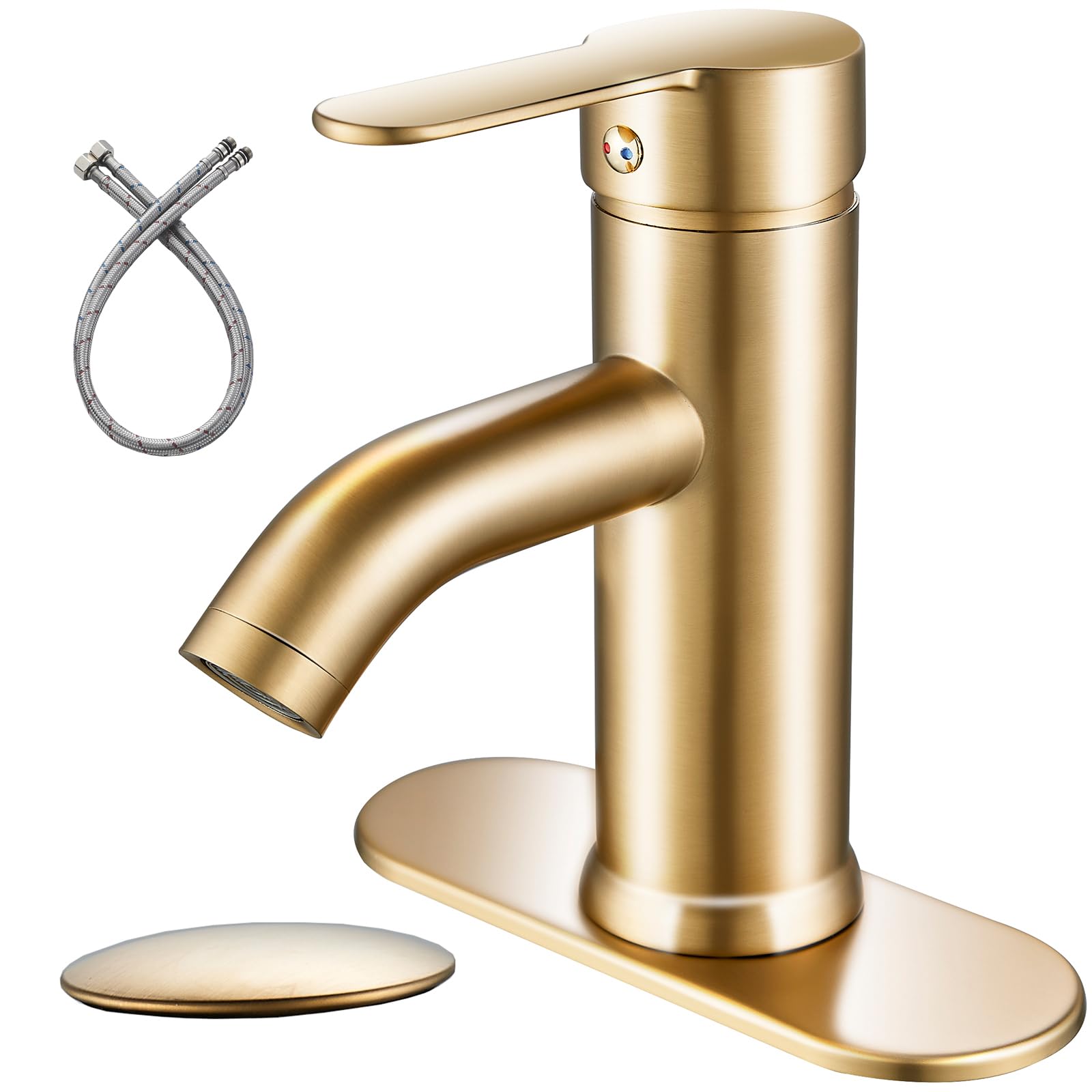 Brushed Gold Single Handle Modern Bathroom Faucet - 1 or 3 Hole Installation with Pop-Up Drain - Perfect for Vanity Wash Basin, RV Sink & Small Space Bathrooms (Brushed Gold, Short)