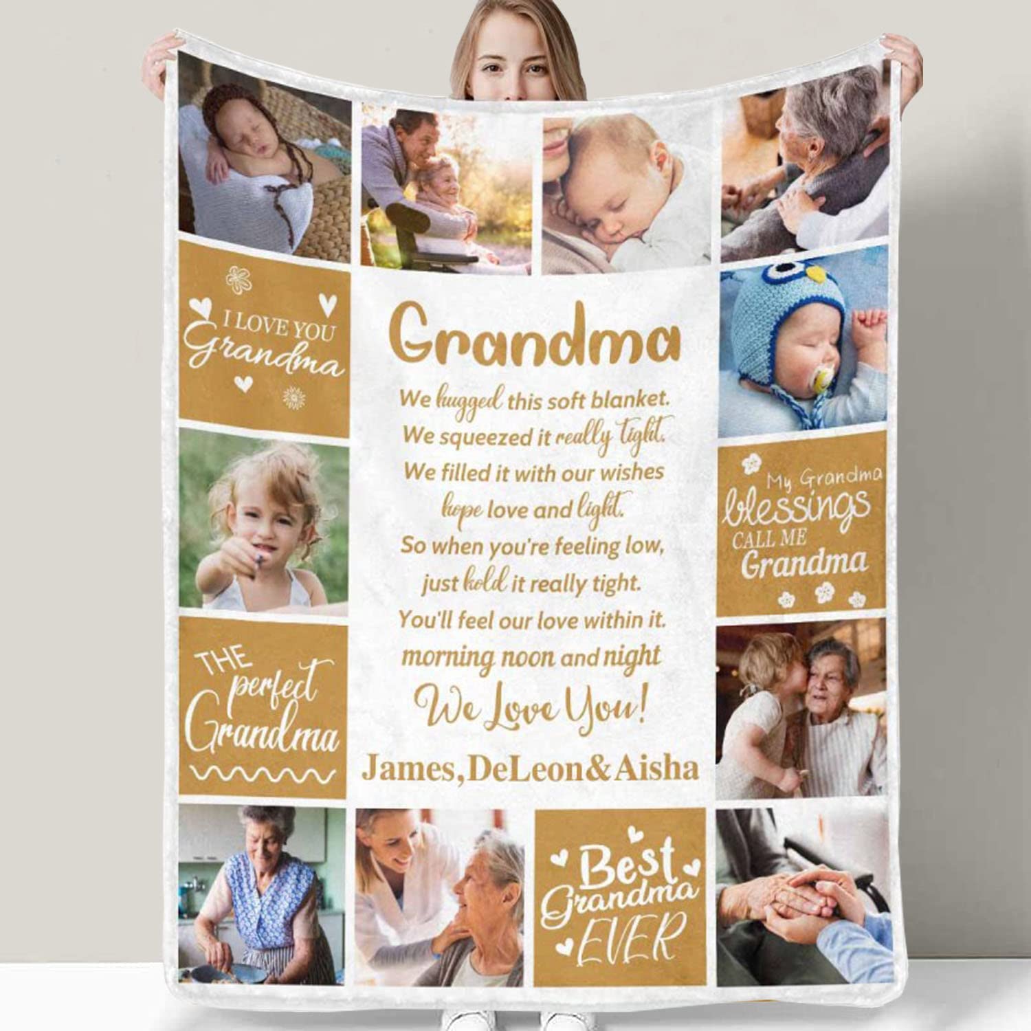 Custom Memorial Blanket for Grandma - Personalized Photo Collage Fleece Throw with Name - Loving Memory Gift - 5 Sizes (Made in USA) - Perfect for Remembrance, Comfort & Family Gatherings