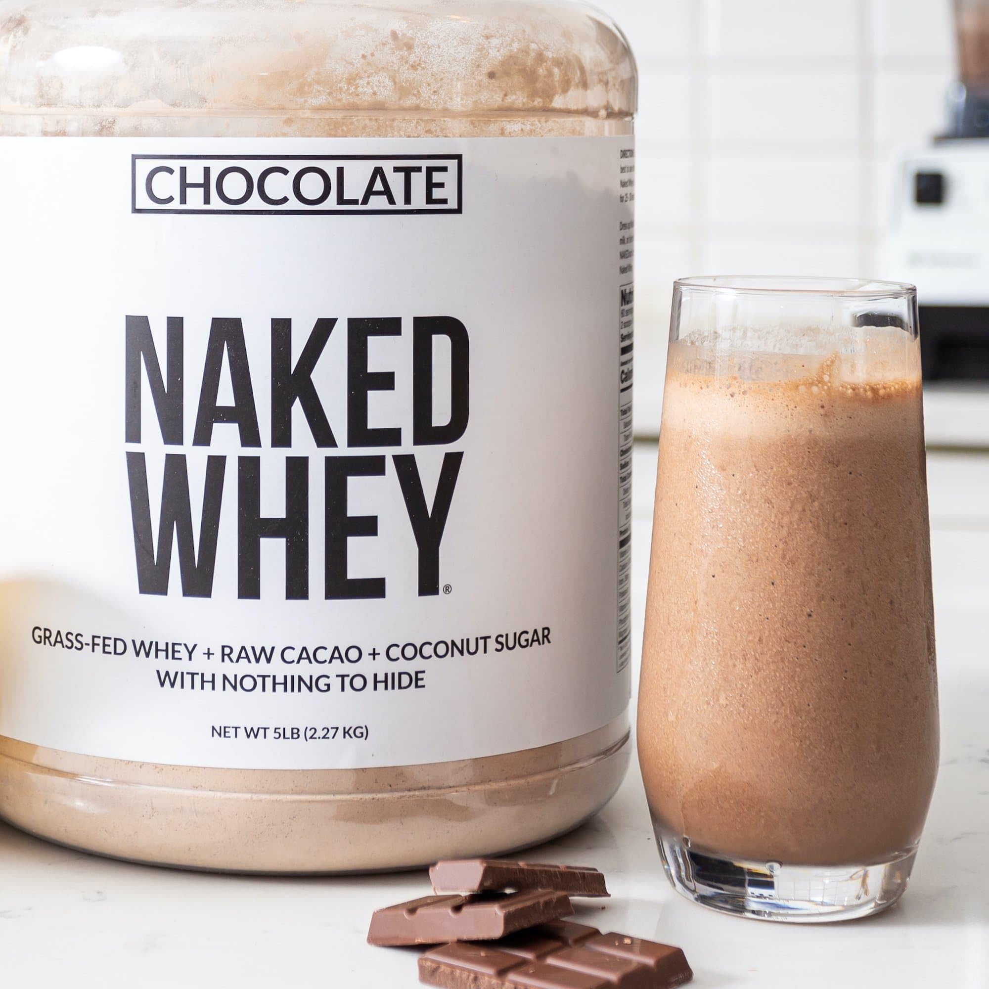 Naked Whey Chocolate Protein Powder - Grass Fed, Organic, Non-GMO, Soy & Gluten Free - Only 3 Ingredients (Whey, Organic Chocolate, Coconut Sugar) - 24 Servings for Post-Workout Recovery & Healthy Smoothies