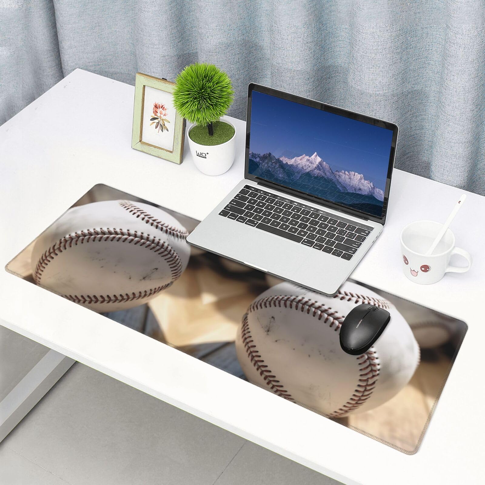 Cool Grey Baseball Print Mouse Pad - 11.8x31.5 Inches - Strong Adhesion, Durable & Non-Slip Surface - Perfect for Office Work, Gaming & Computer Use