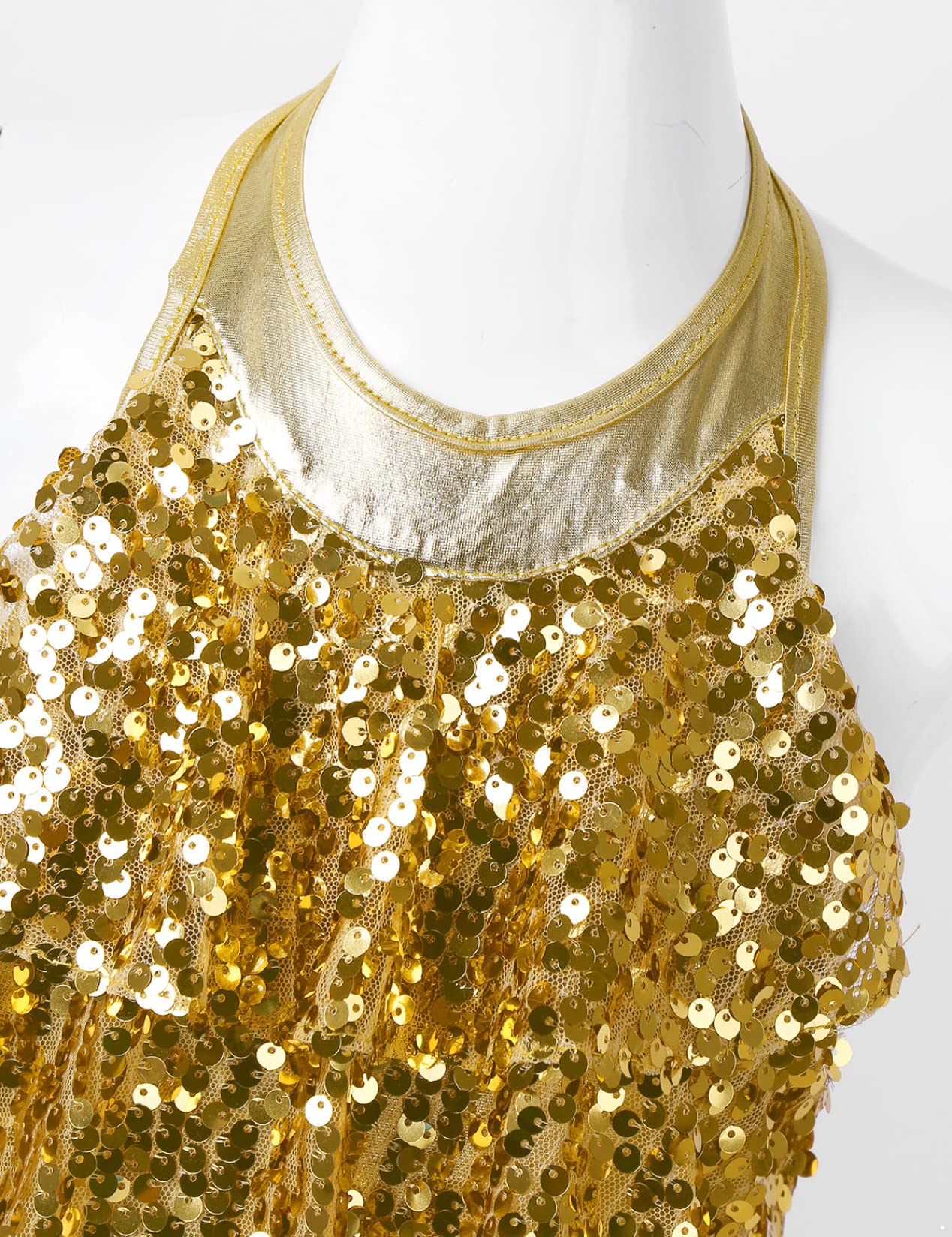 Sparkly Sequined Dance Dress for Girls - Jazz Latin Salsa Rumba Performance Leotard Costume (Gold, Size 8 Years) | Perfect for Dance Recitals, Competitions & Special Occasions
