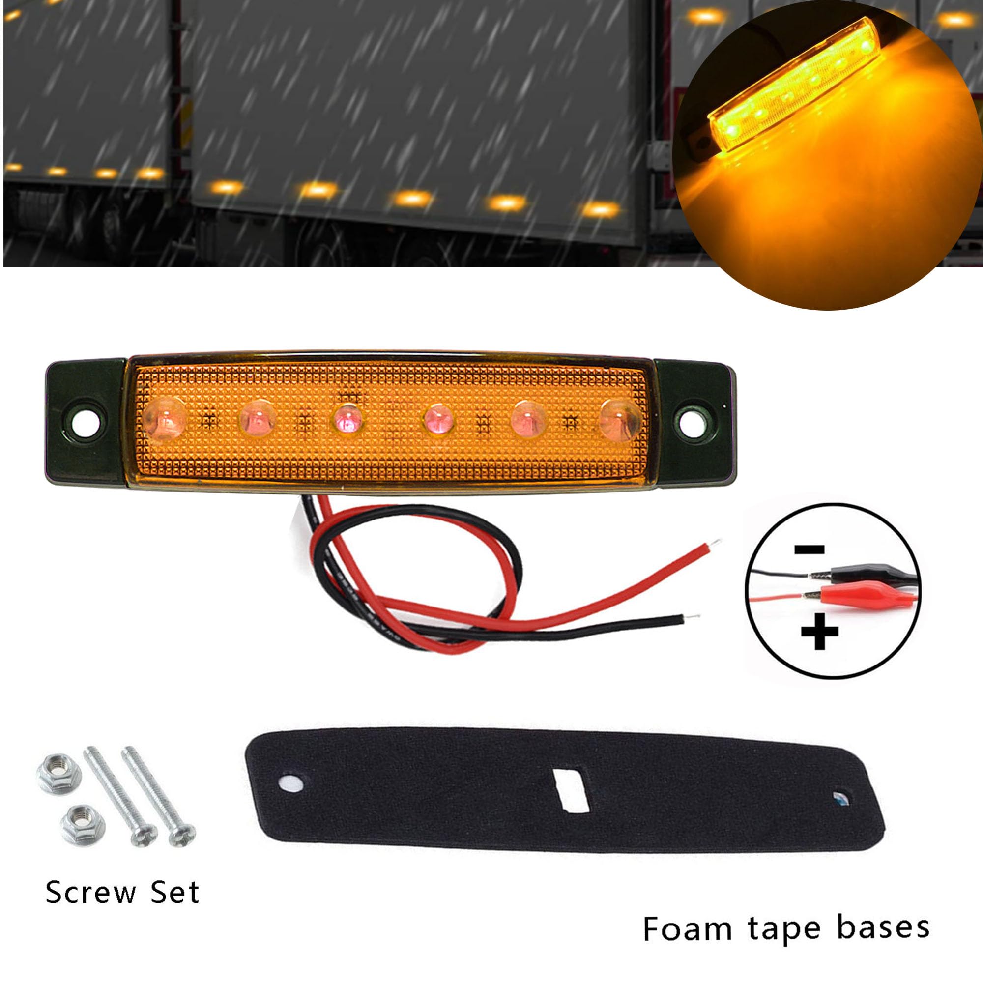 10 Pcs Amber LED Rock Strip Lights - Wheel Well Underglow Lighting Kit for Wrangler, Truck, Golf Cart, RV & SUV | Waterproof Off-Road Side Marker Lights | Perfect for Night Off-Roading, Car Shows & Custom Vehicle Lighting