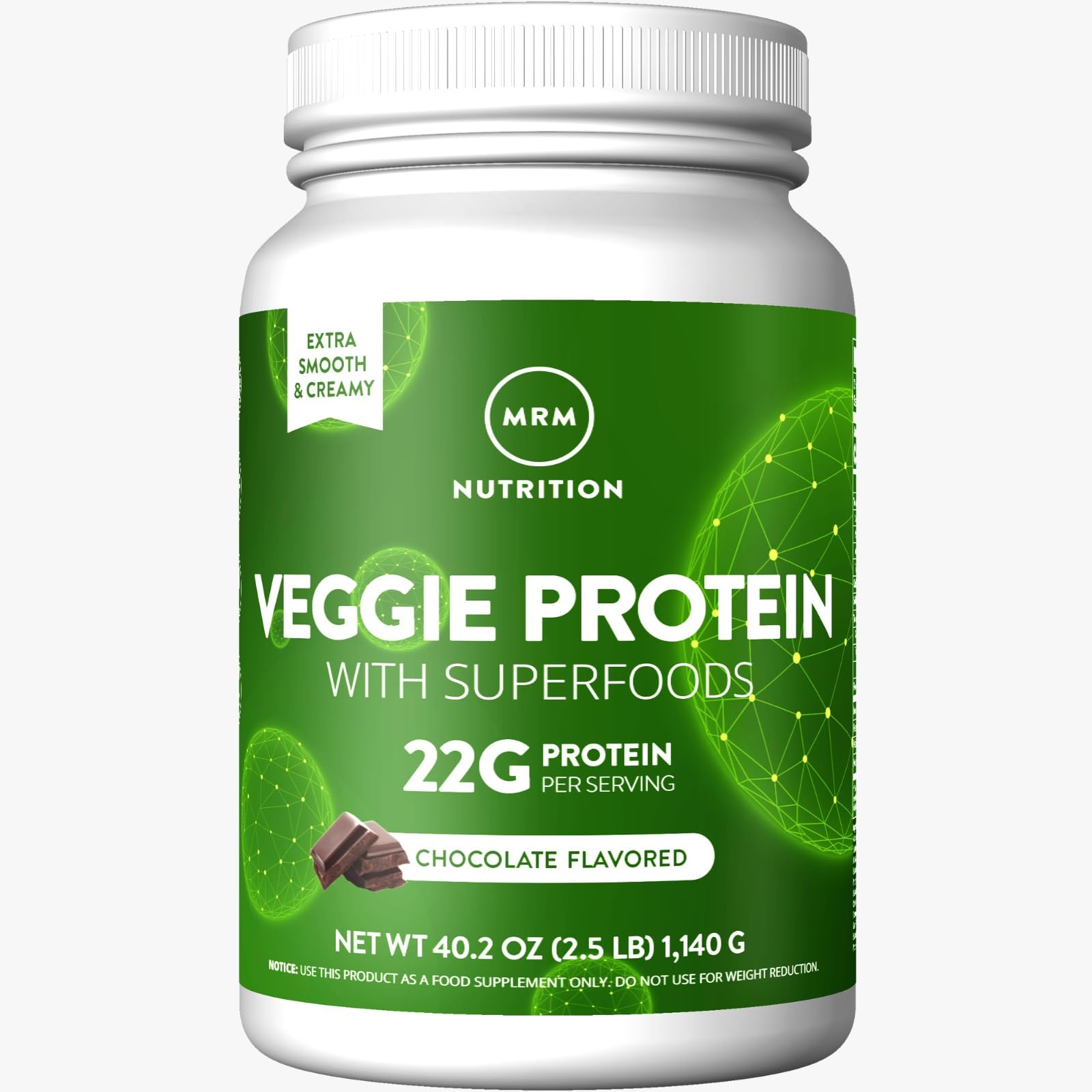 MRM Veggie Protein Powder - Vegan Protein Source, Gluten-Free & Preservative-Free, Non-GMO Verified Chocolate Flavor (2.5 lbs) - Perfect for Smoothies, Baking & Post-Workout Recovery