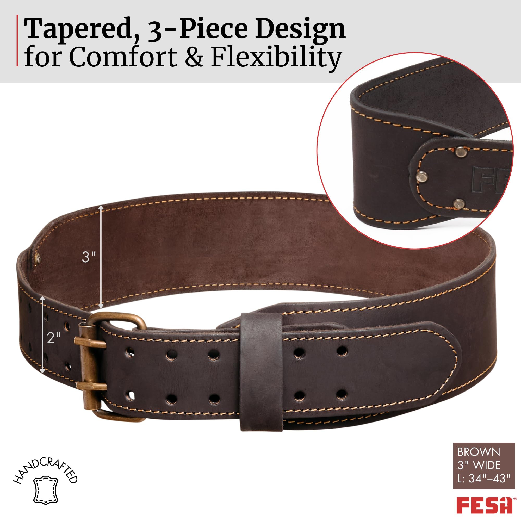 FESA Premium Men's Leather Tool Belt - Heavy Duty Top Grain Leather Carpenter Belt with Pockets for Construction Workers, Electricians & DIY Enthusiasts | Perfect for Home Renovation, Woodworking & Professional Job Sites