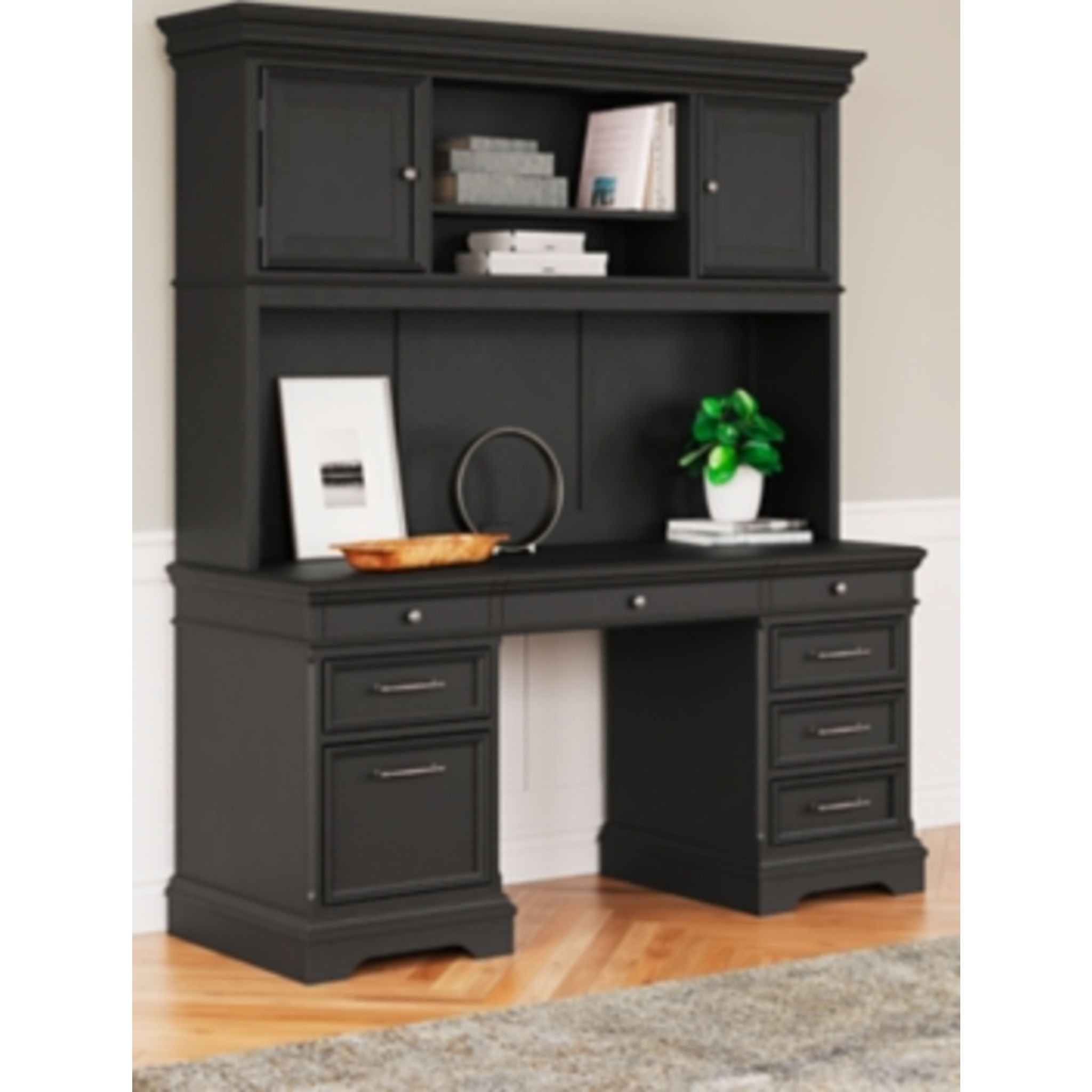 Beckincreek 4-Piece Black Office Desk Set - Modern Computer Workstation for Home & Office Workspace