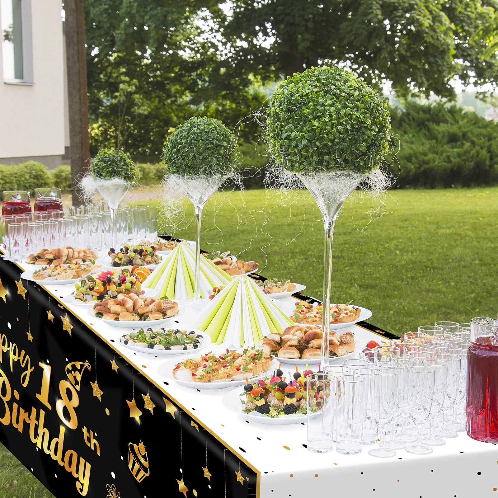 Ruisita 2 Pack Black Gold 18th Birthday Tablecloth Set - Premium Rectangular Party Table Cover for Indoor & Outdoor Celebrations, Graduations, Anniversaries & Special Events