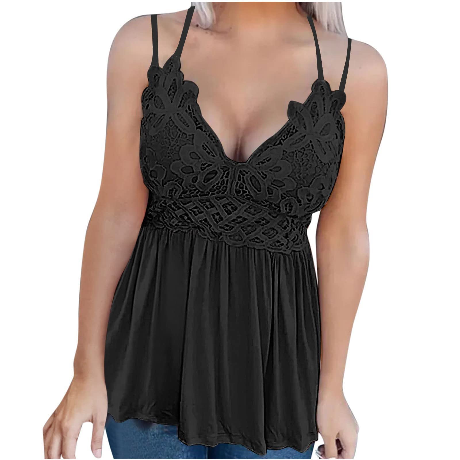 Women's Fashion Lace Patchwork Printed Vest Top - Sleeveless Blouse with Suspenders for Casual Wear, Layering & Summer Outfits | Camisole Tee for Daily Wear, Office & Date Nights