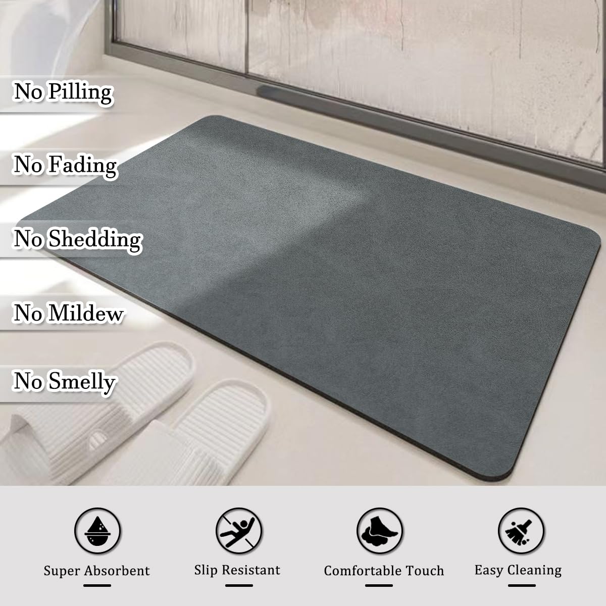 Quick-Dry Absorbent Bath Mat with Non-Slip Rubber Backing - Super Soft Bathroom Rug for Shower, Living Room & Kitchen Floor - 18x28 Inch Navy Blue - Perfect for Wet Areas, Entryways & High-Traffic Zones