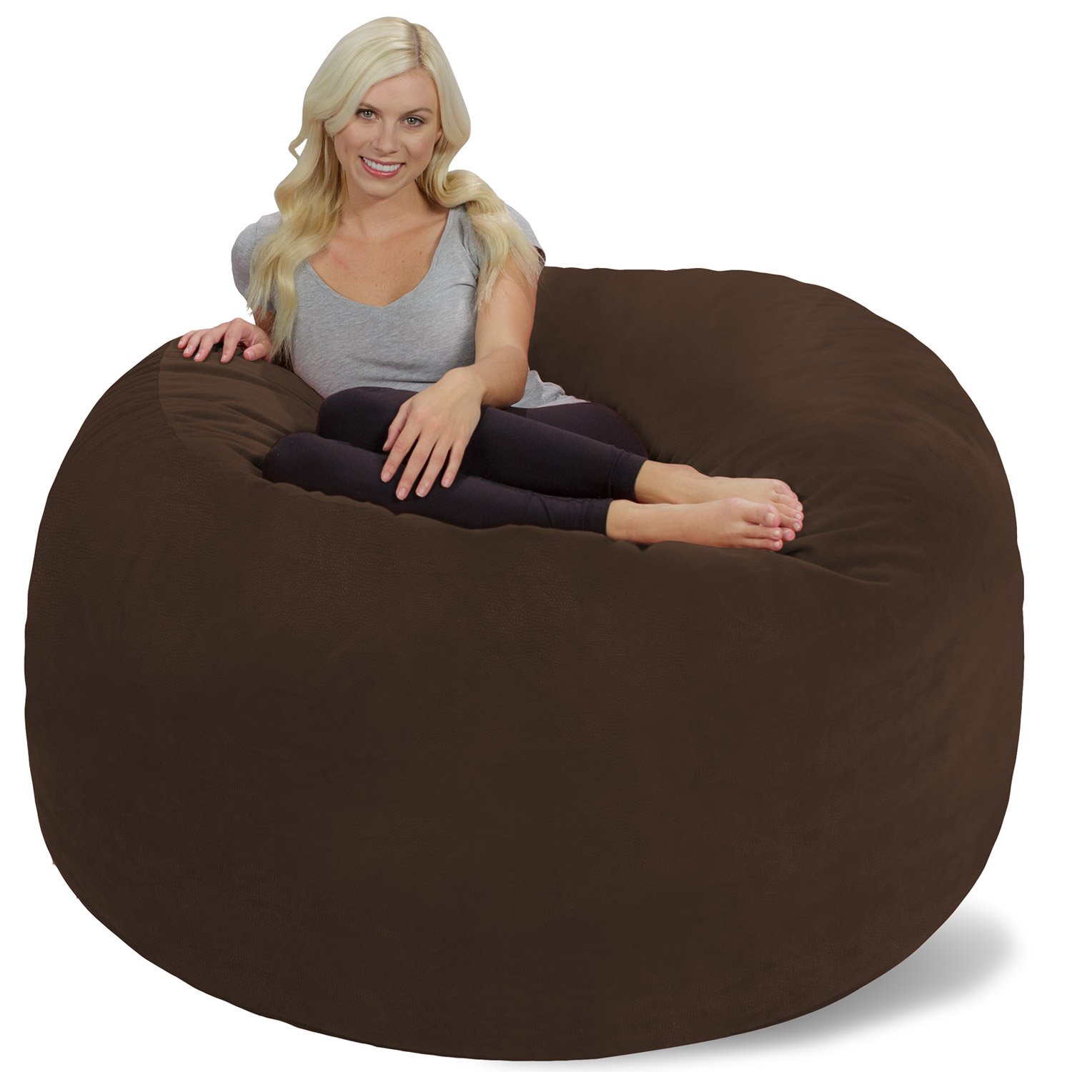 Chill Sack 6' Giant Memory Foam Bean Bag Chair - Ultra Soft Microfiber Cover (Brown Pebble) for Living Room, Game Room & Dorm Comfort